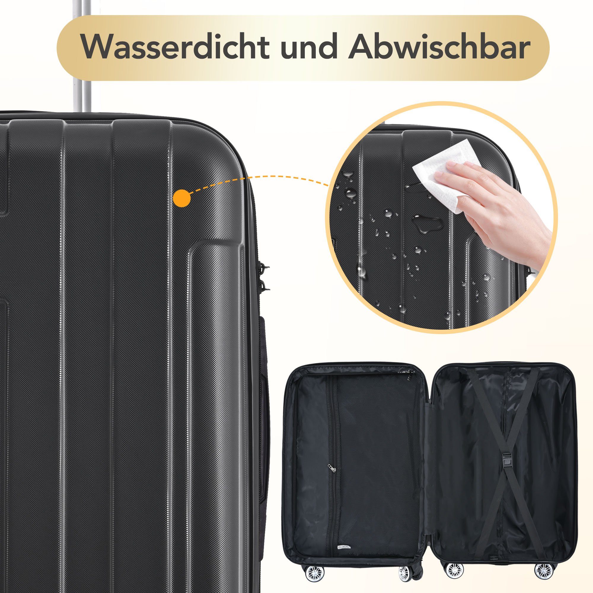 Rollen, Gepäck Doppelrollen 4 TSA-Zahlenschloss Reisekoffer Sweiko mit aus und Sets ABS Hartschalen-Trolley,