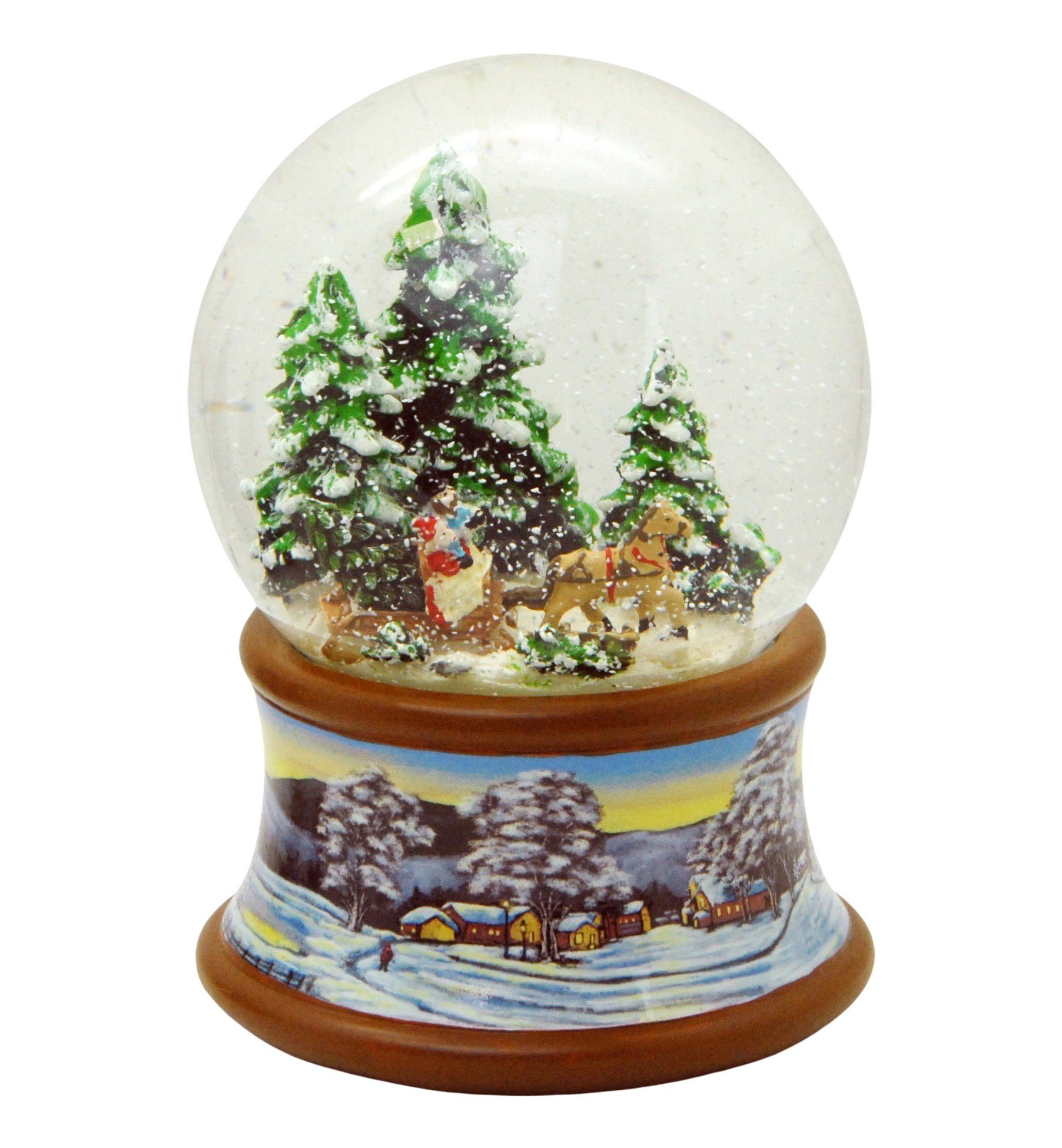 Schneekugel braun Winterlandschaft MINIUM-Collection Sockel Kutschfahrt Spieluhr 10cm Winterwald