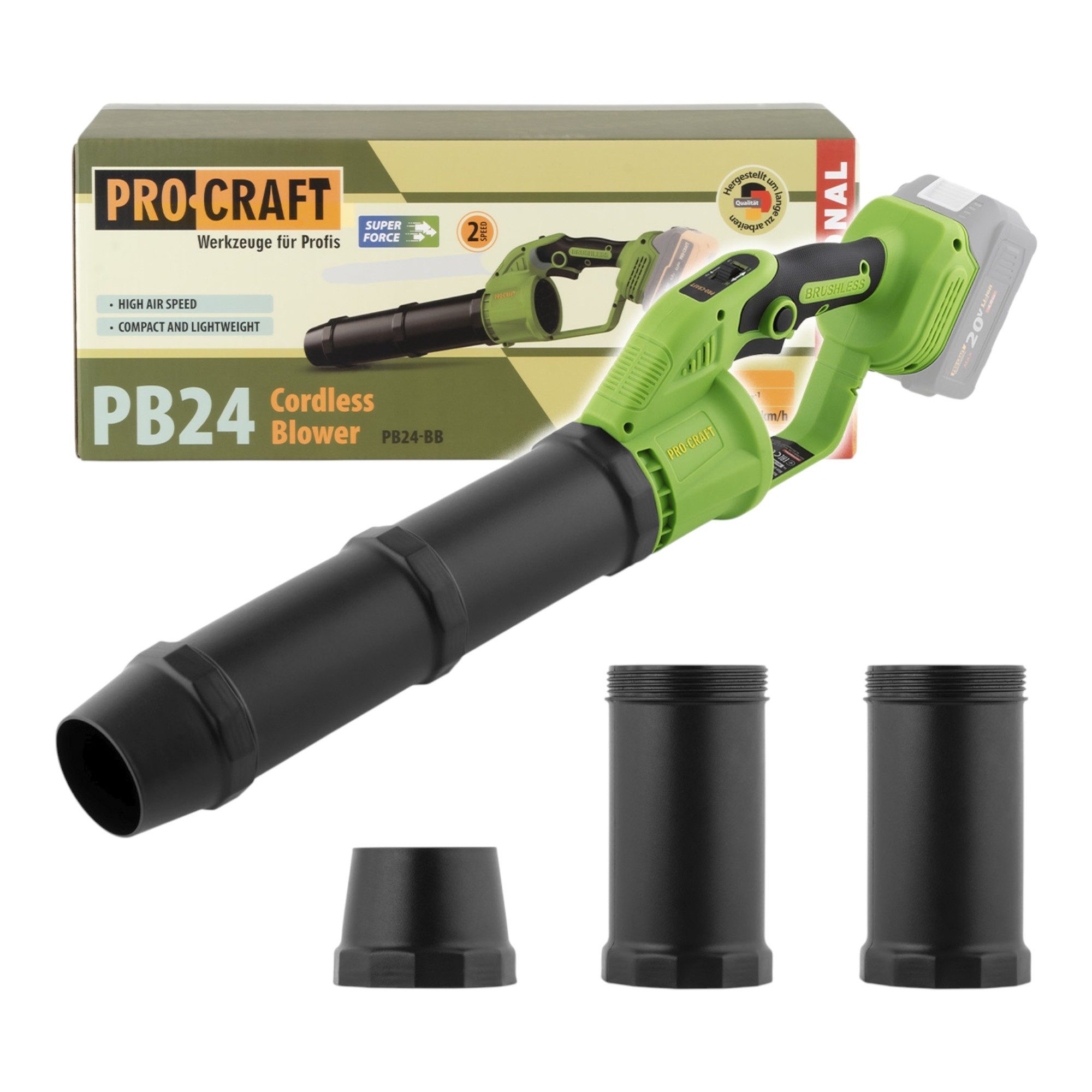 PRO CRAFT Akku-Laubbläser PB24bb Akku Laubbläser 20 V Brushless Solo - ohne Akku, ohne Ladegerät