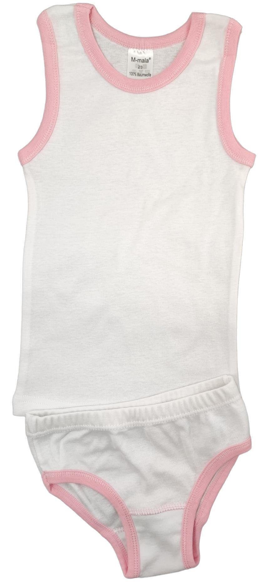 (4-St) Unterhemd gemustert Slips EloModa Unterhemden Mädchen-Unterwäsche-Set 4-teilig Weiß/Ros Baumwolle;