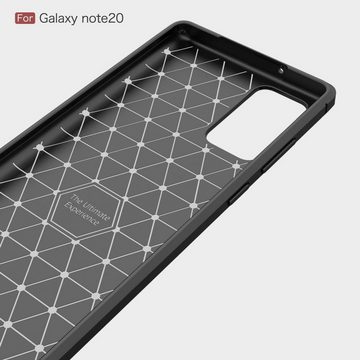 König Design Handyhülle Samsung Galaxy Note 20, Samsung Galaxy Note 20 Handyhülle Carbon Optik Backcover Schwarz