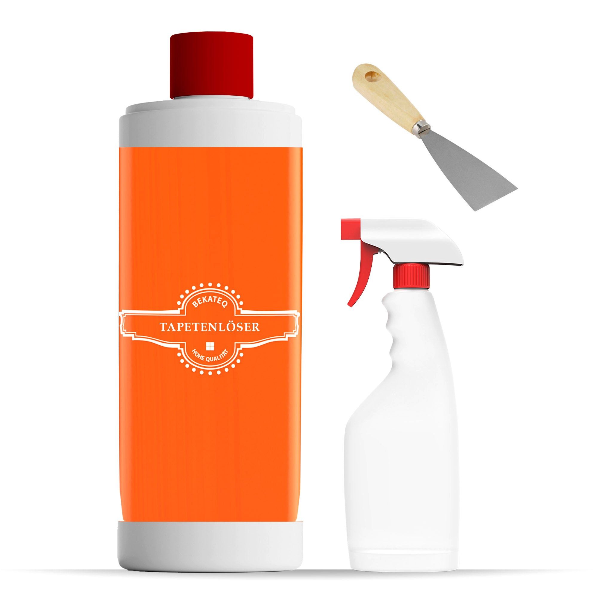 BEKATEQ Wandfarbe LS-729 Tapetenablöser Set mit Spachtel & Sprühflasche, Set (Tapetenablöser + Tapetenspachtel + Sprühflasche)