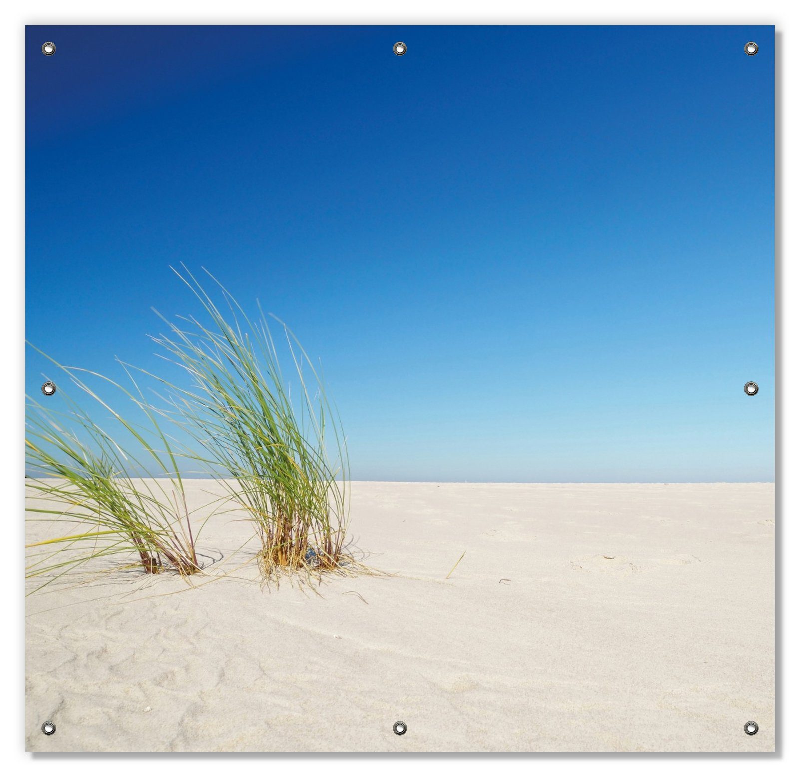 und Sonnenschutz wiederverwendbar blickdicht, unter blauem Sandstrand Wallario, mit Himmel, wiederablösbar Saugnäpfen,