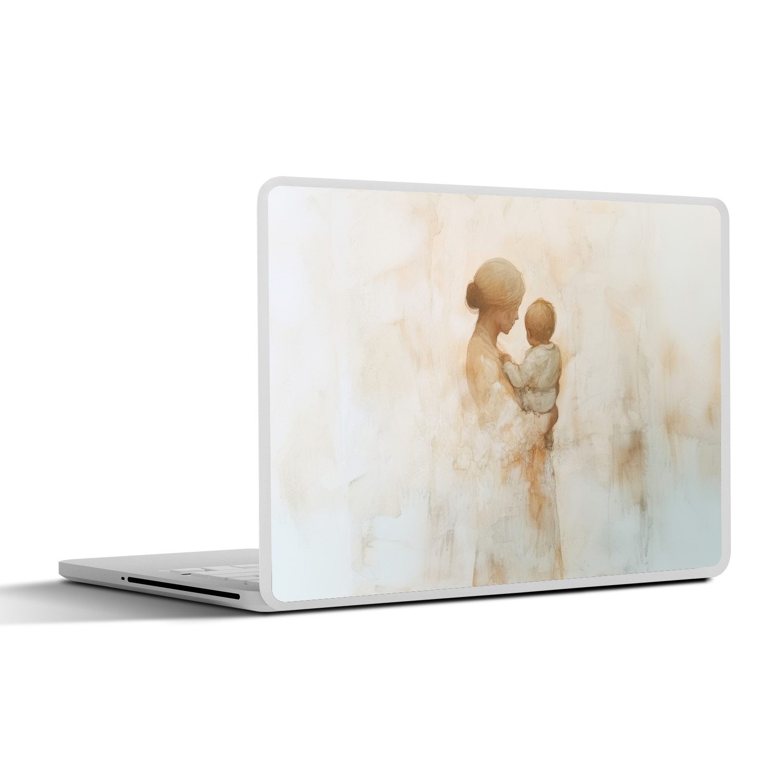 MuchoWow Laptop-Aufkleber Kind - Mutter - Aquarellmalerei, (1tlg), Aufkleber Geeignet für Laptops, Schutz vor Kratzern, Sticker, 32x23 cm