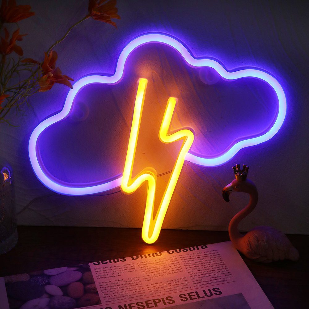 Rosnek LED Dekolicht Herz Blitz, Batterie/USB, Neon Lichter für Schlafzimmer Wand, Schmetterling Alien, Party Deko Blau+Gelb