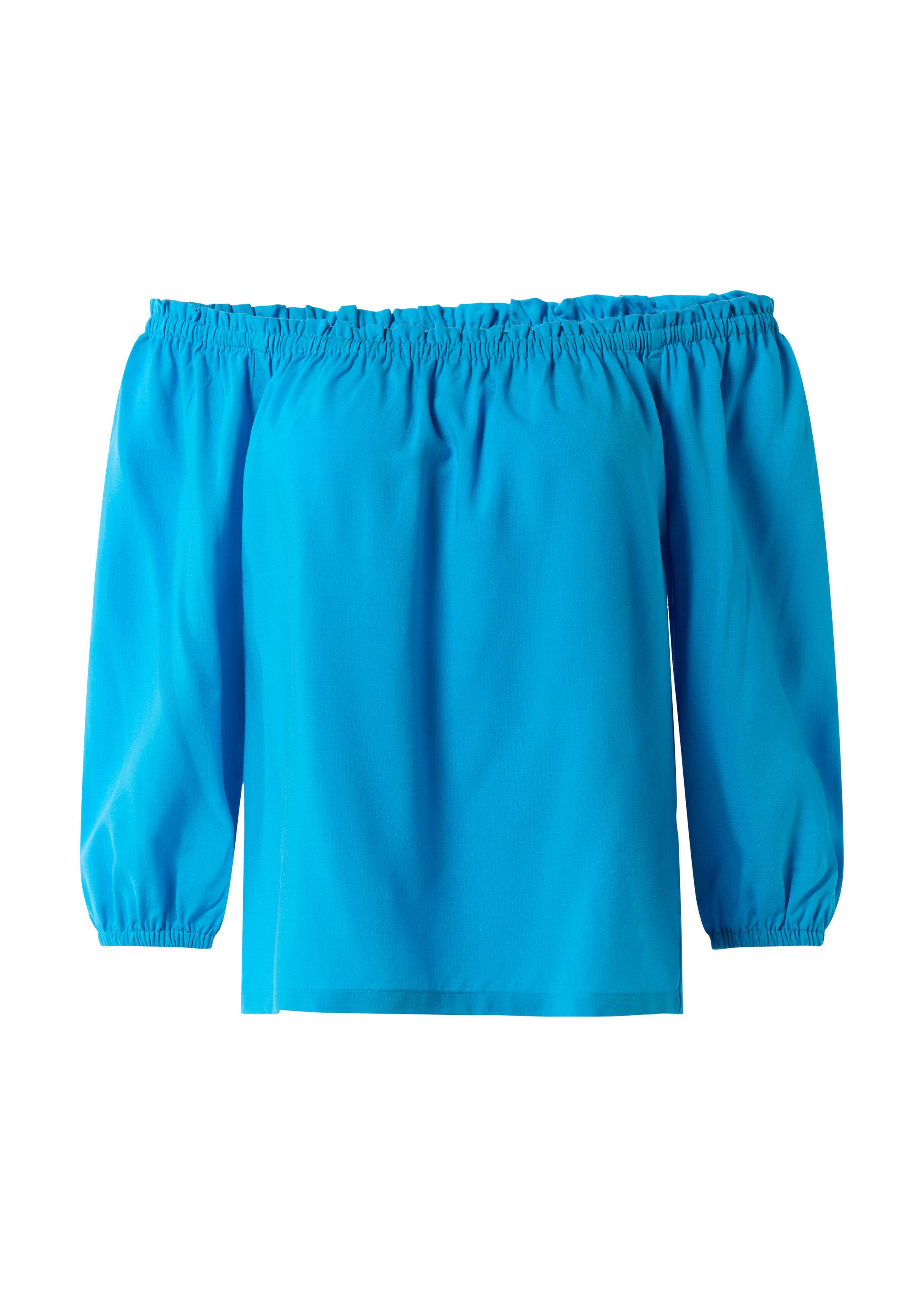 comma Kurzarmbluse Bluse Carmen-Bluse aus Lyocellmix mit elastischem Ausschnitt
