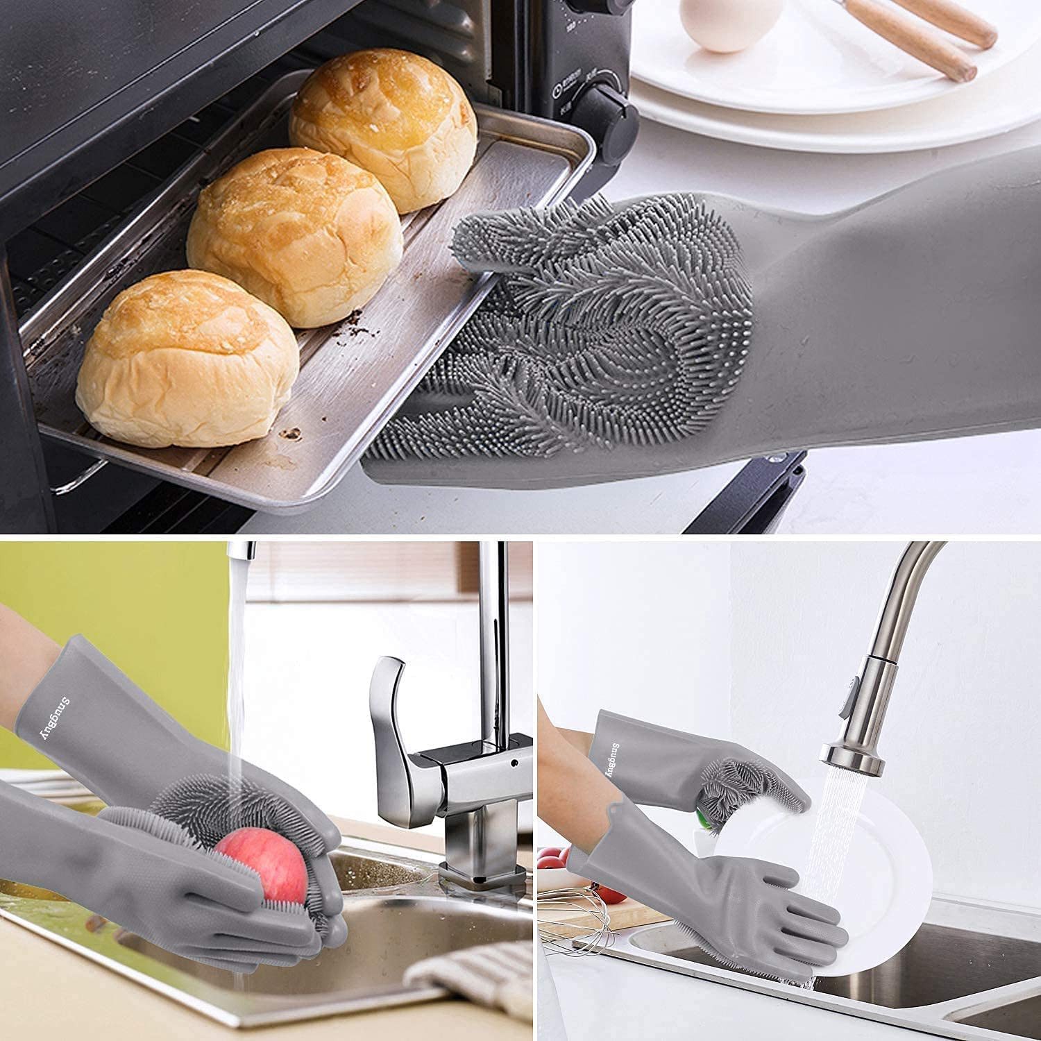Geschenkehöhle Putzhandschuh Silikon Waschhandschuhe mit Noppen & feinen Bürsten ideal zum Reinigen Hitzebeständig, Wiederverwendbar, Umweltfreundlich & BPA-fre – Bild 4 von 4