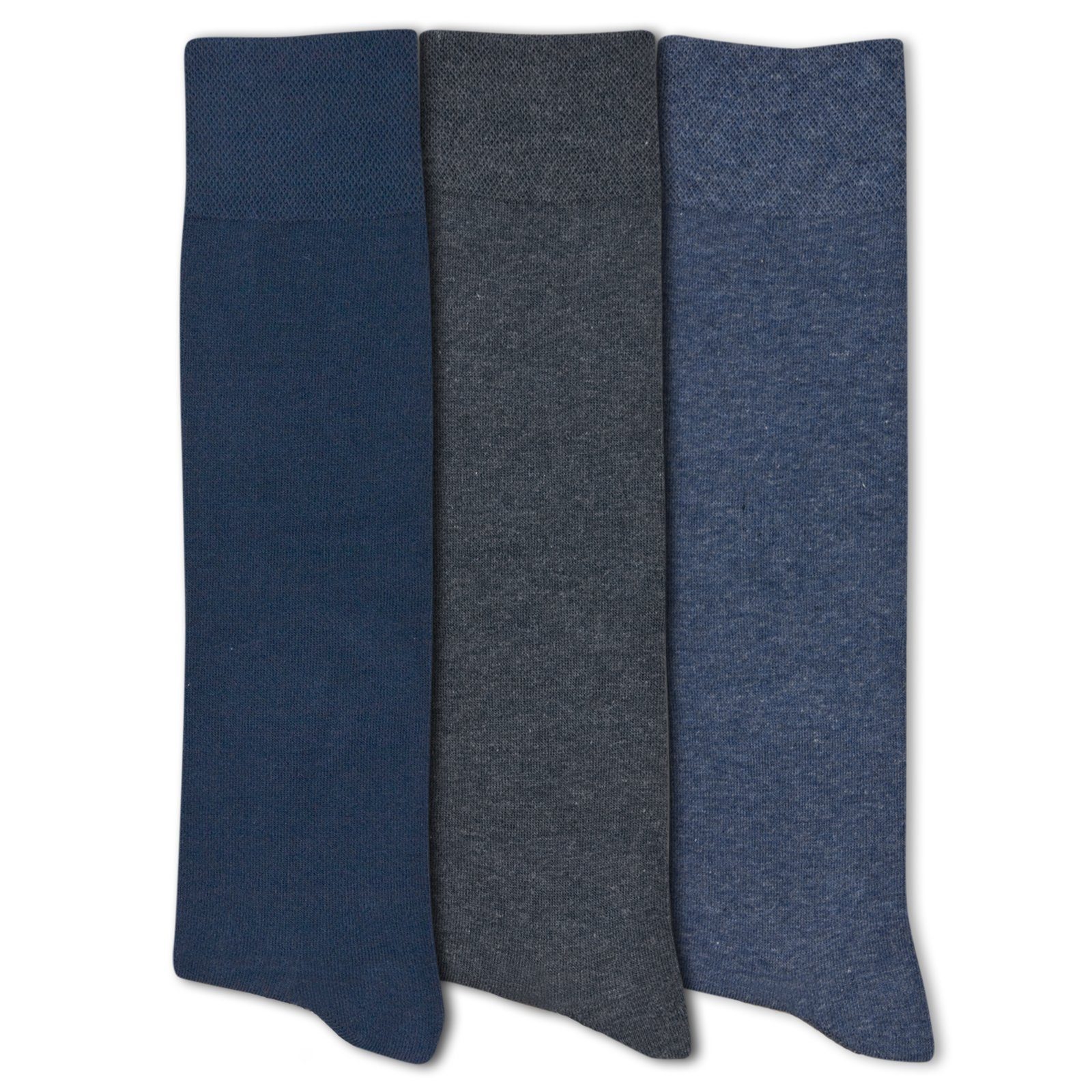 HARMONY mit Grau) Sockenbude Blau (Bund, weichem 3-Paar, Komfortrand Jeanstöne Die Kniestrümpfe