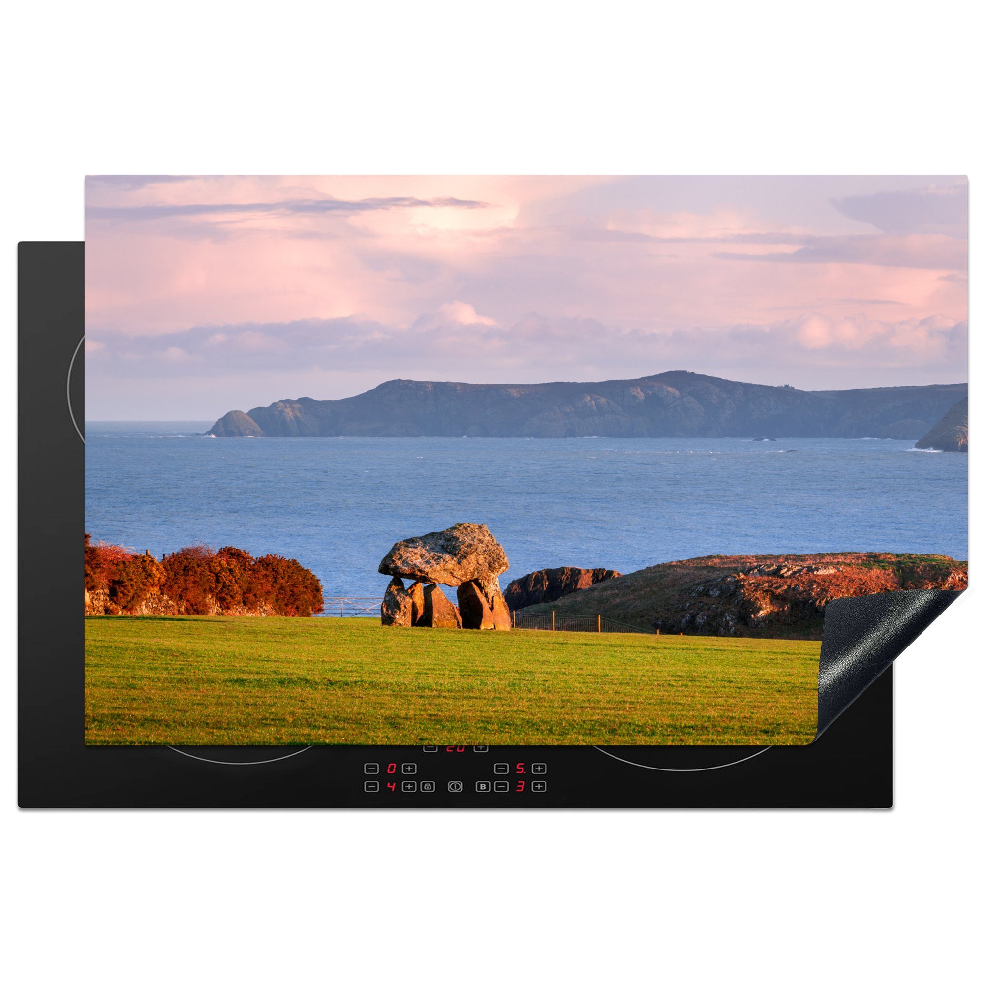 MuchoWow Herdblende-/Abdeckplatte Blick auf einen Dolmen in Wales, Vinyl, (1 tlg), 81x52 cm, Induktionskochfeld Schutz für die küche, Ceranfeldabdeckung