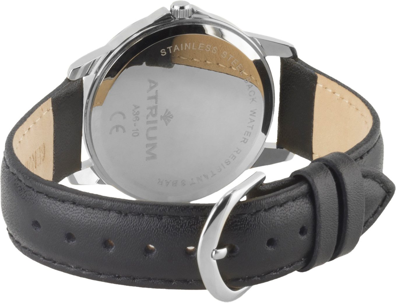 Atrium Quarzuhr A36-10, Armbanduhr, Damenuhr, Herrenuhr, Lederarmband, analog