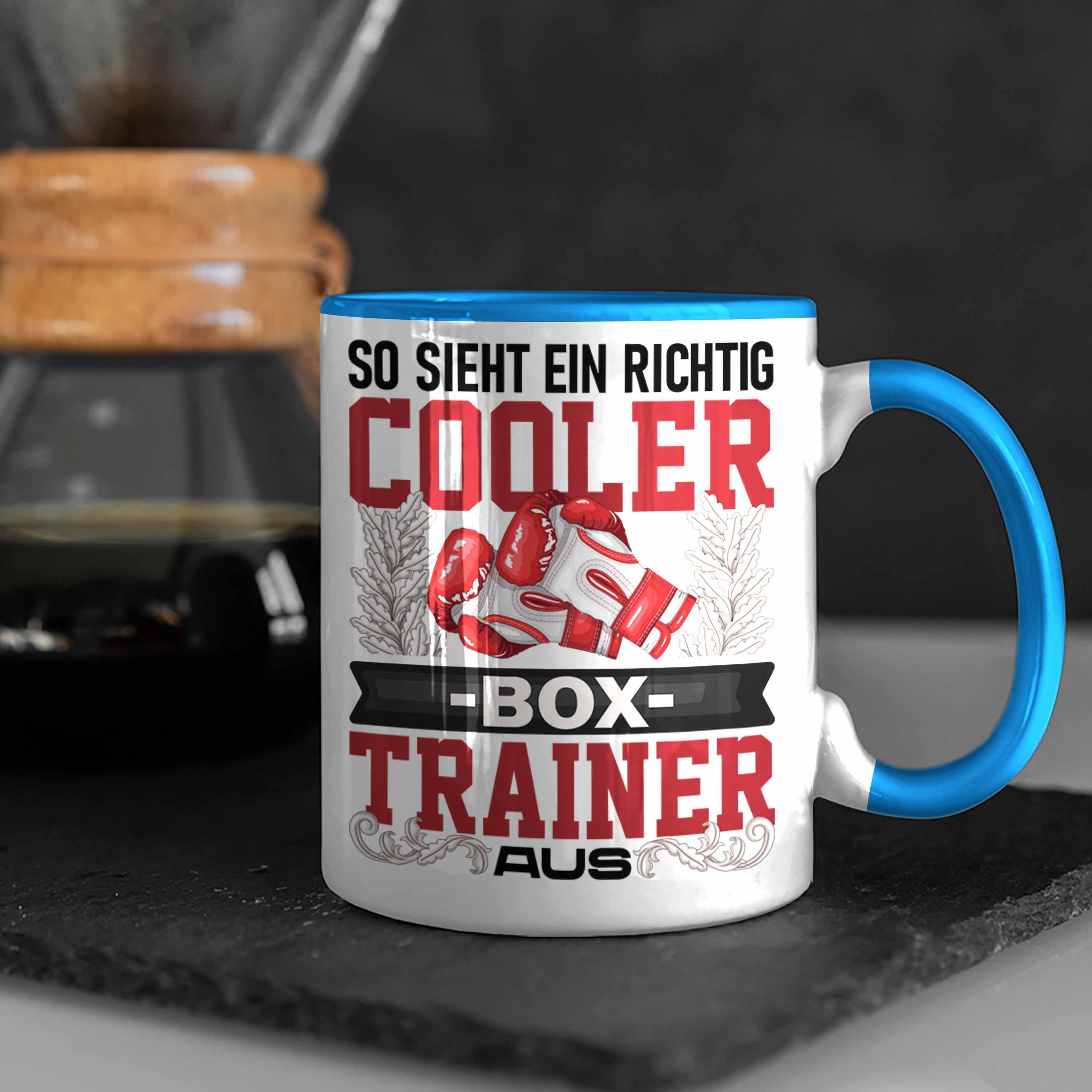 Trendation Tasse Box Trainer Tasse Geschenkidee Boxtrainer Blau Trainer Coach Geschenk