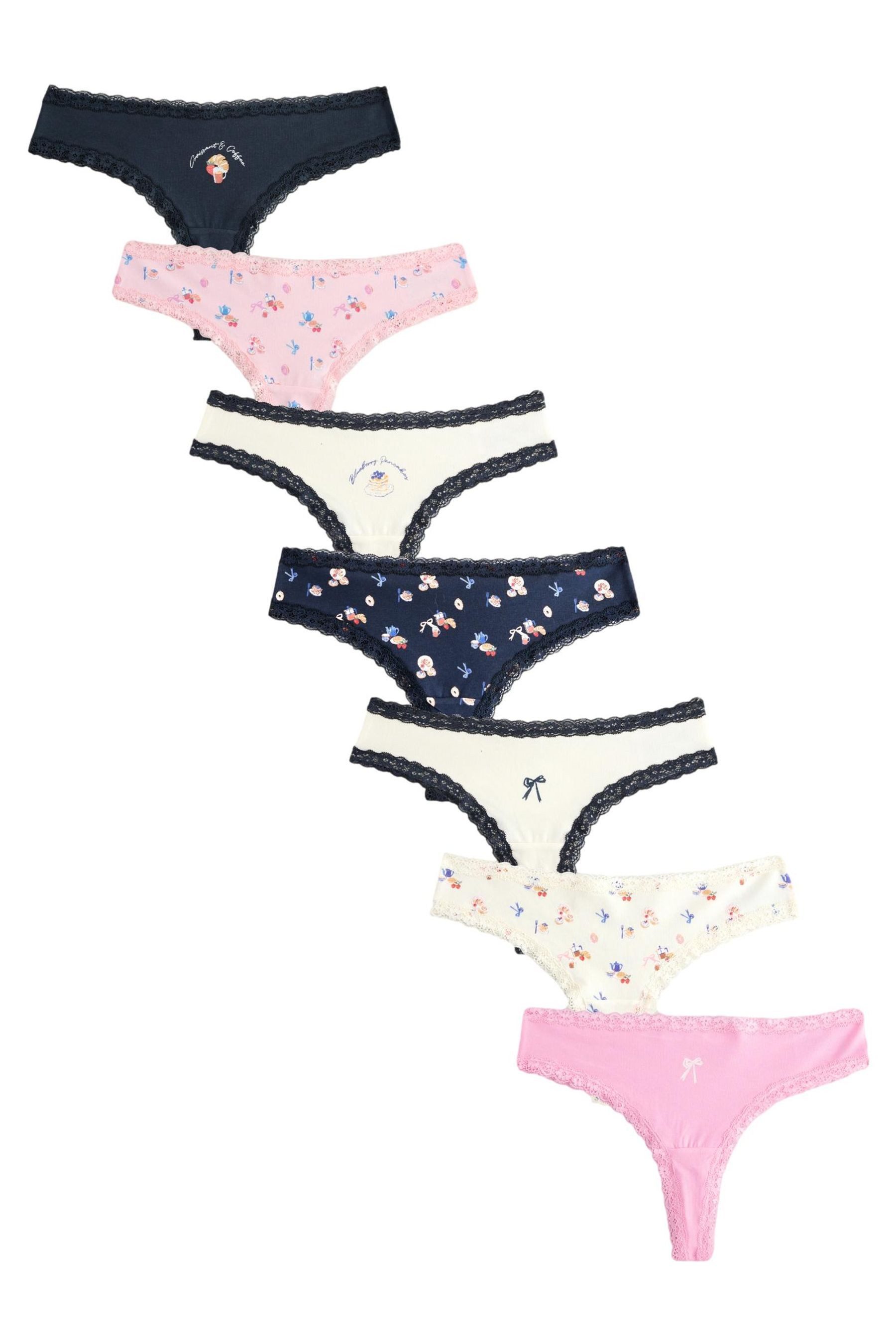 Tanga Baumwollslips mit Spitze im 7er-Pack, Thong