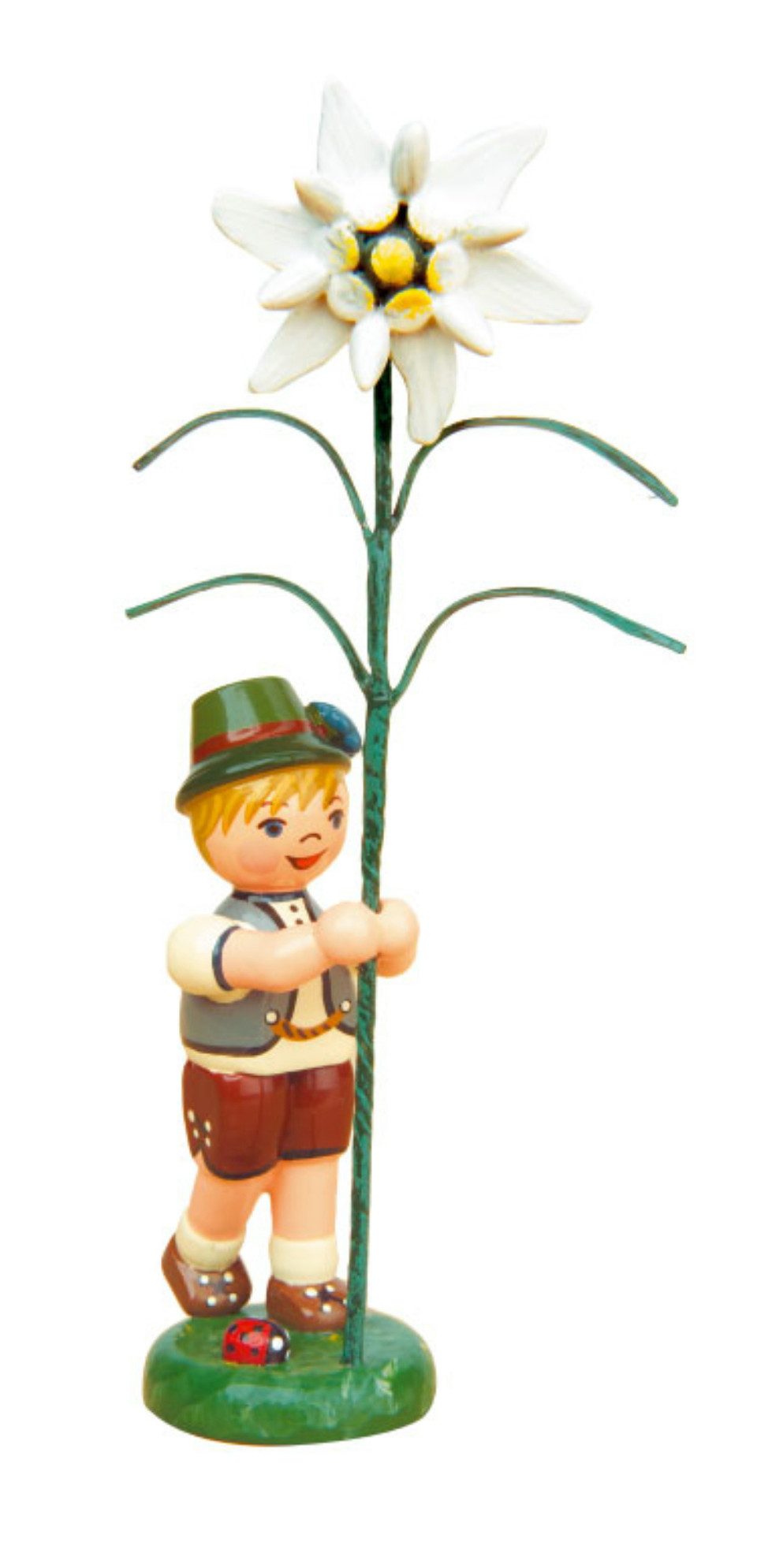 Hubrig Volkskunst Zschorlau Erzgebirge Sammelfigur Hubrig Blumenkind / Blumenjunge mit Edelweiß