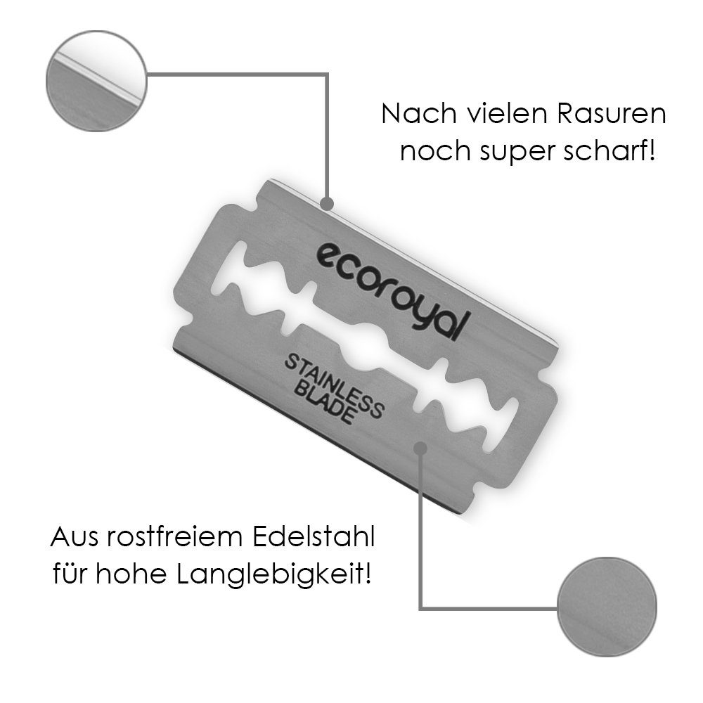 ecoroyal Rasierhobel Rasierhobel Rasierklingen, Herren & Set, + Set Damen 100 Rasierklingen Rasier-Set, 100 Holz Rasierhobel 