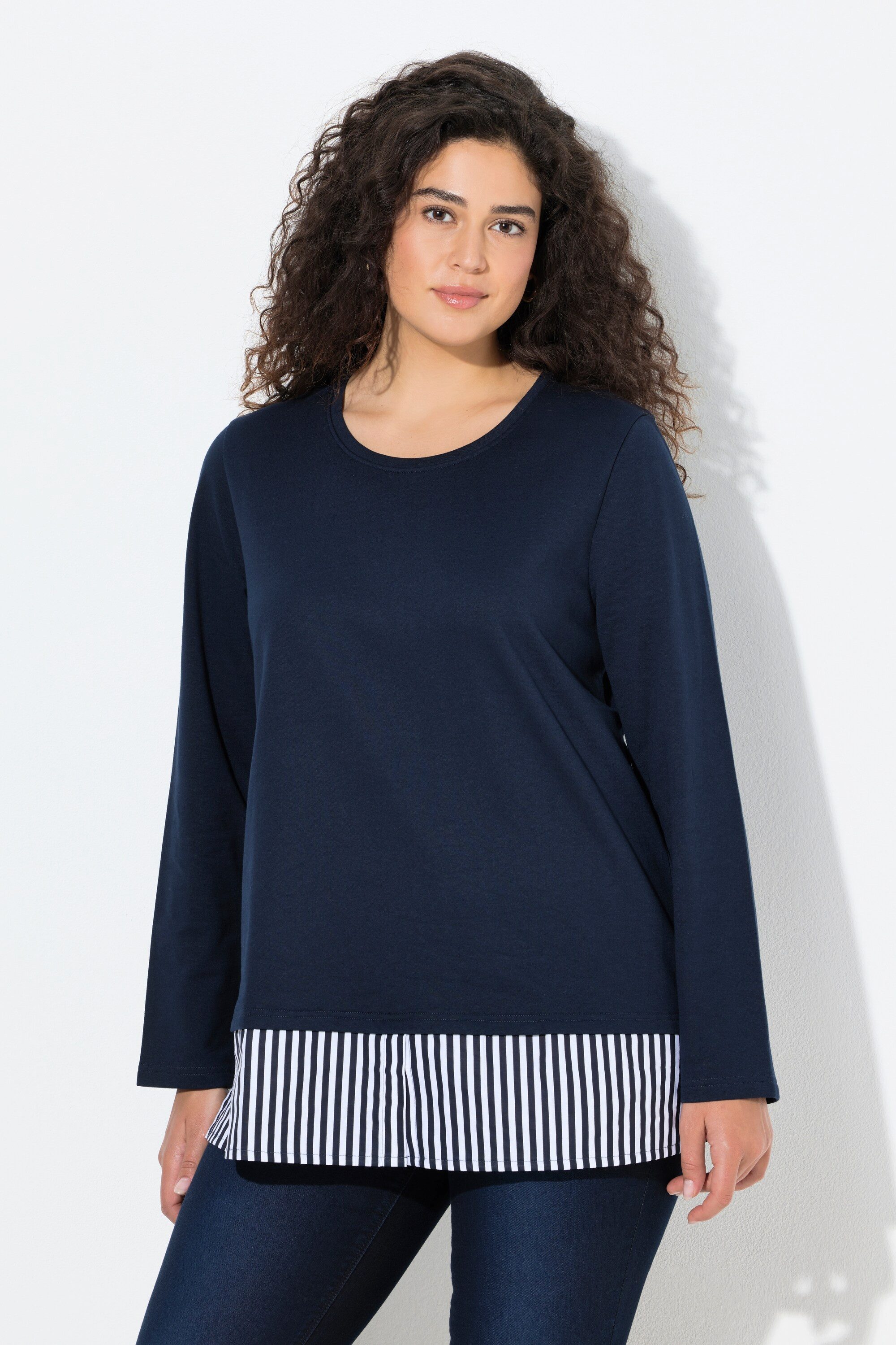 Ulla Popken Sweatshirt Sweater Blusensaum Rundhals Langarm günstig online kaufen