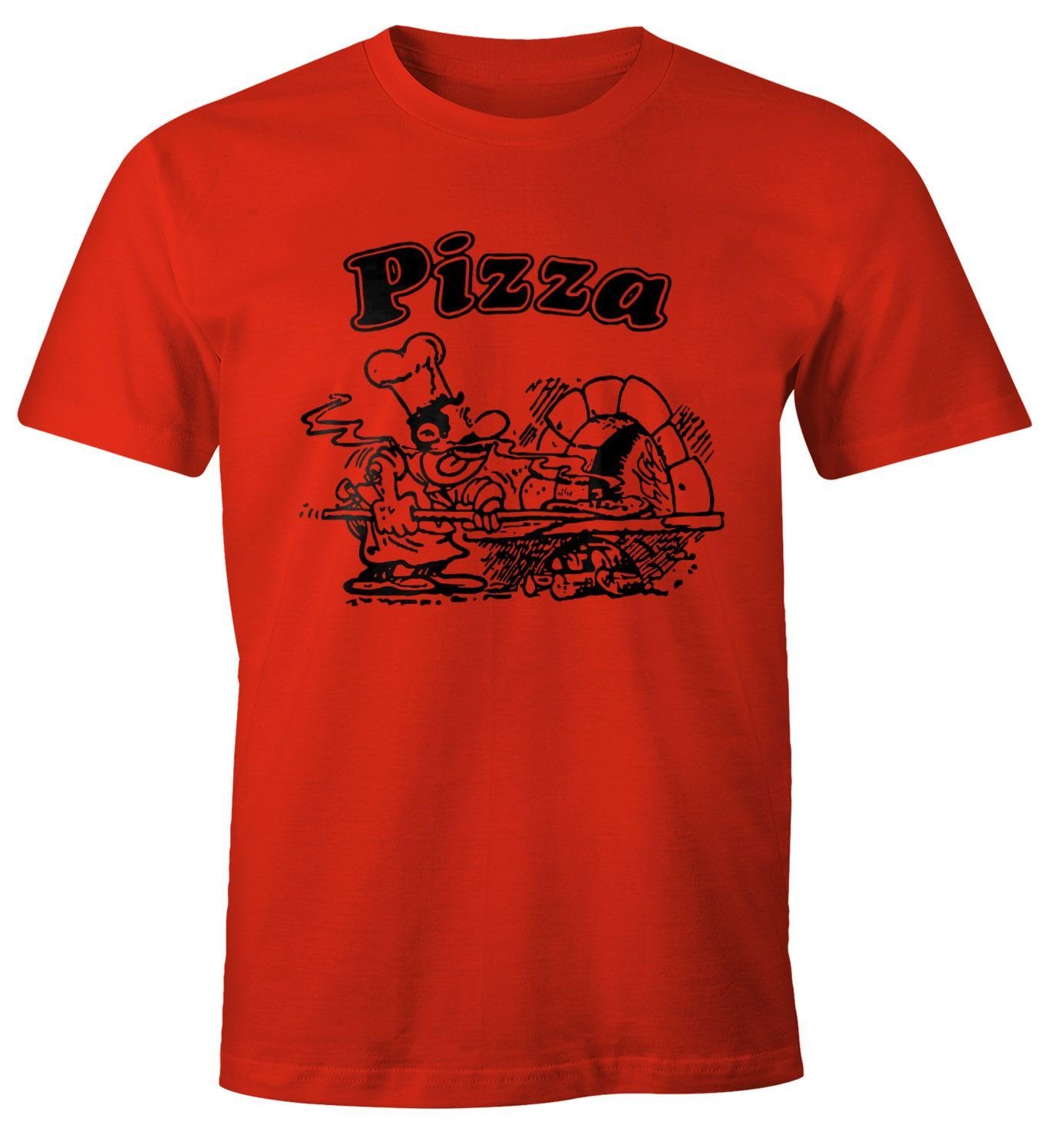 MoonWorks Print-Shirt Pizza Shirt Schachtel Motiv Italiano Italien Fun-Shirt Moonworks® mit Print rot