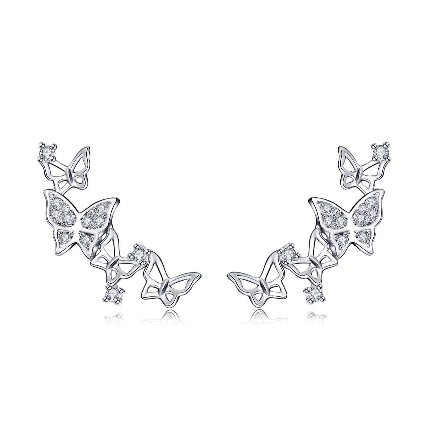 Sterling Schmetterlingsmotiv Silber, Damen 925 Paar 3D Ohrstecker Ohrringe Haiaveng