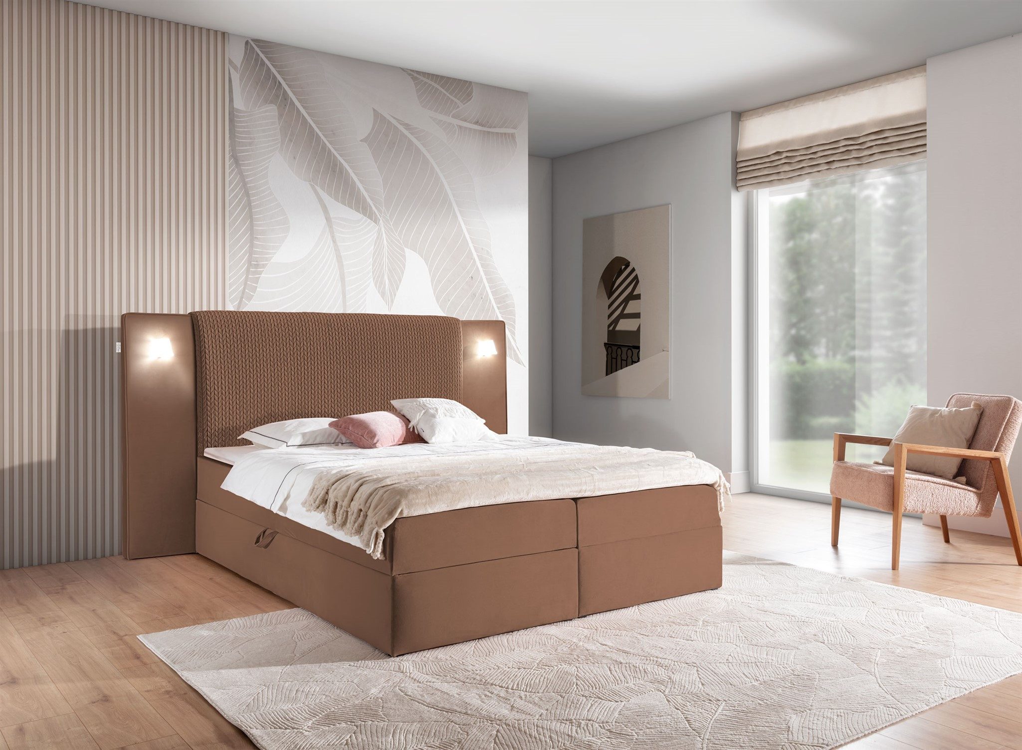 Fun Möbel Boxbett Bett MARTEN in Stoff Magic Velvet Set.1 (Inkl. Bettkästen und Kaltschaumtopper), Ambiente-Beleuchtung mit Touch Funktion im Kopfteil