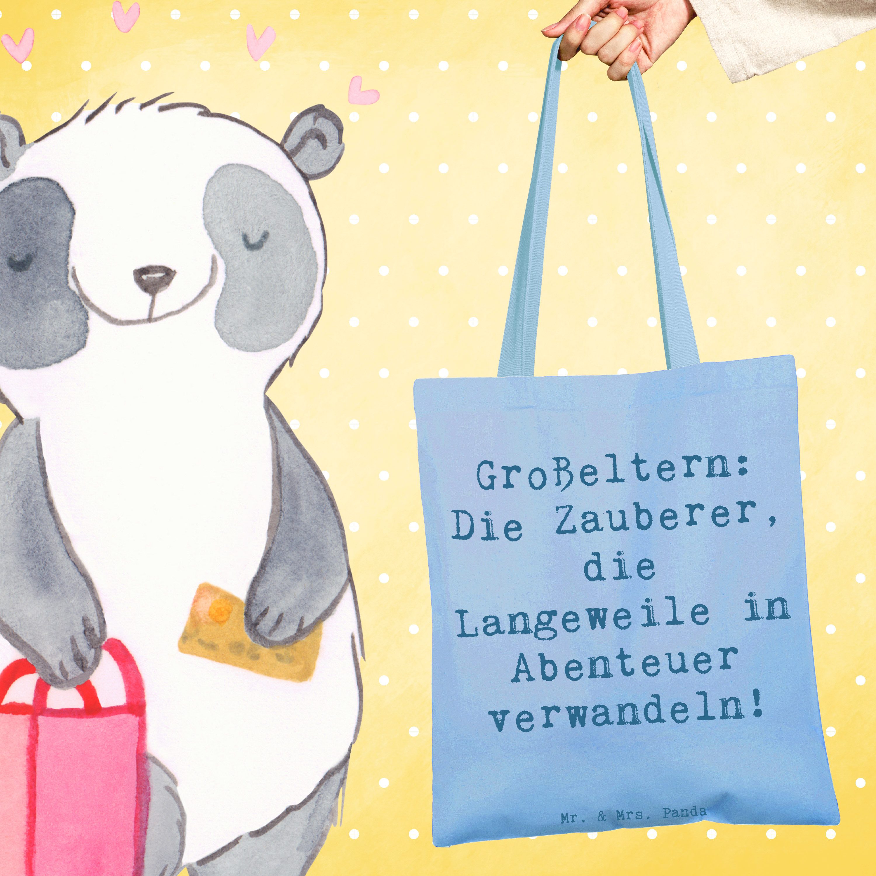 Mr. & Mrs. Panda Tragetasche Spruch Großeltern Zauberer, dokumententasche, Sky Blue, Einkaufstasch (Packung, Großeltern Familie Verwandte), Zusammenhalt Stoffbeutel Einkaufstüte
