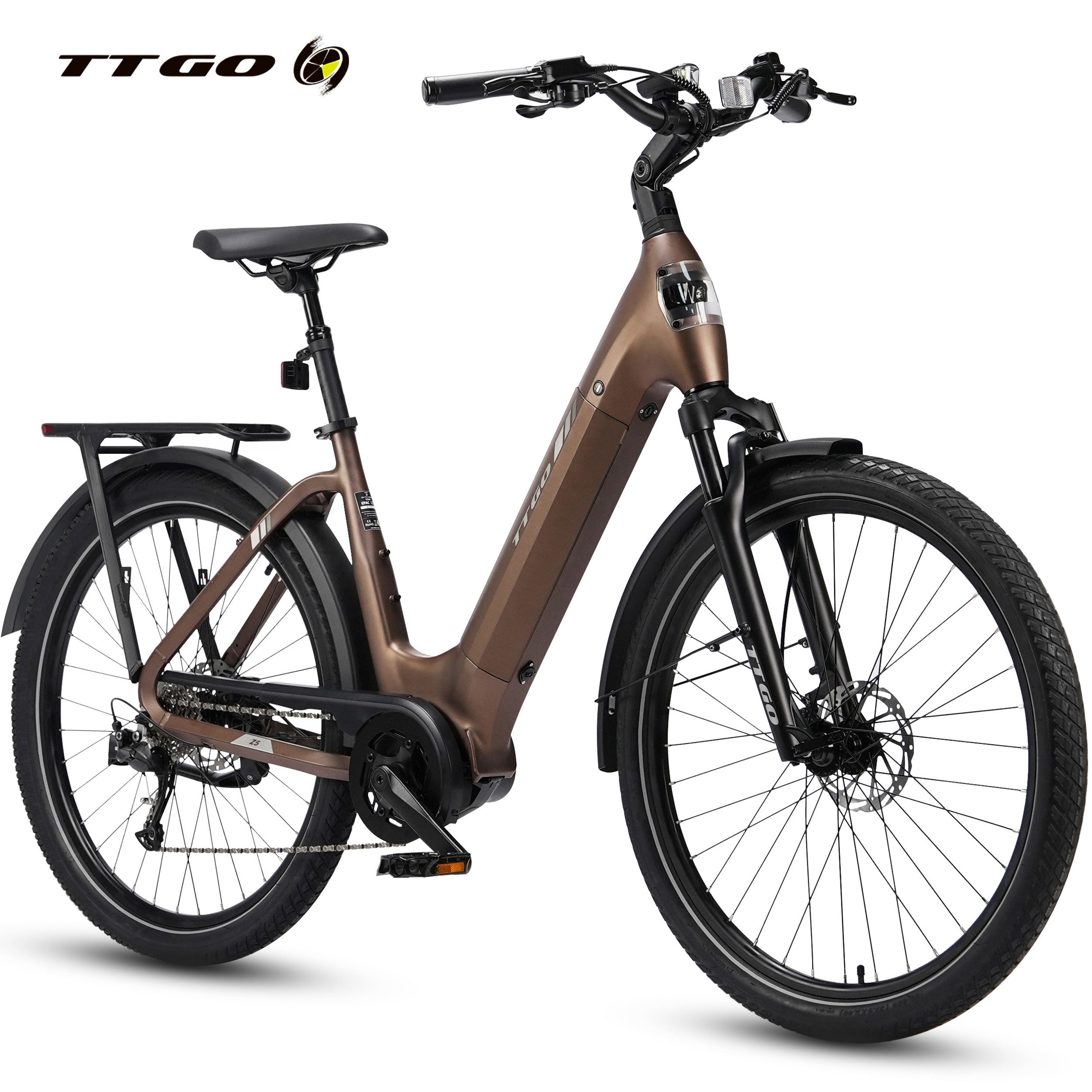 TTGO E-Bike Cityrad 28 Zoll, SUV, 75Nm Mittelmotor, 130km, Z5, für Damen und Herren, 9 Gang, Kettenschaltung, Mittelmotor, 648 Wh, 5 Stufen, Drehmomentsensor, Federsattelstütze, Elektrofahrrad, Pedelec