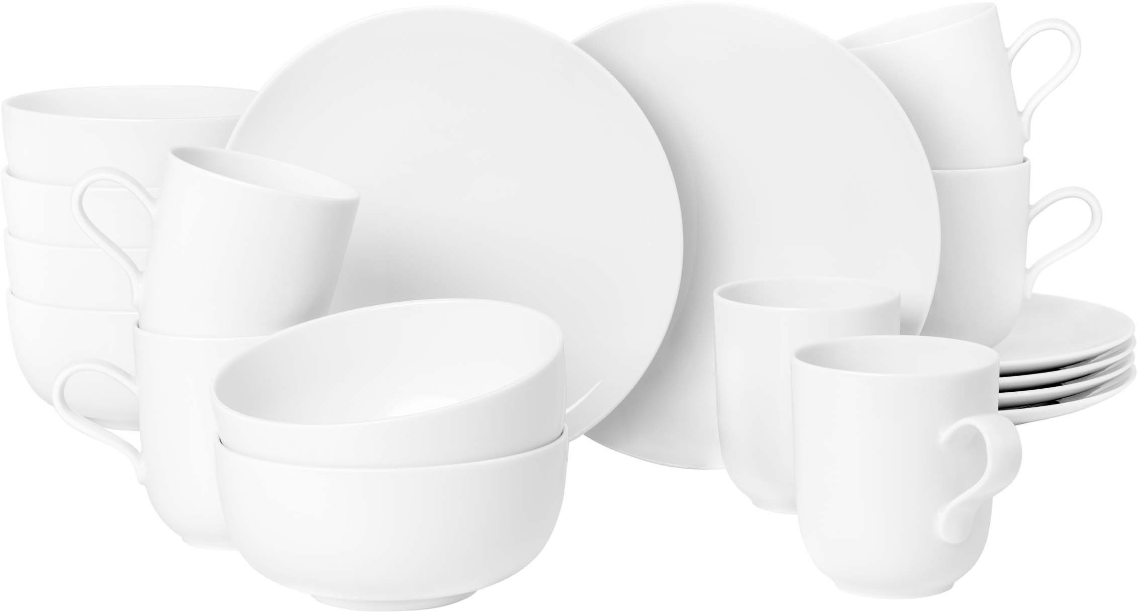 Seltmann Weiden Frühstücks-Geschirrset Service, Liberty (Teller, Schale, Kaffeebecher) (18-tlg), 6 Personen, Porzellan, Teller, Becher, Schalen, Made in Germany, 18 Teile, für 6 Personen