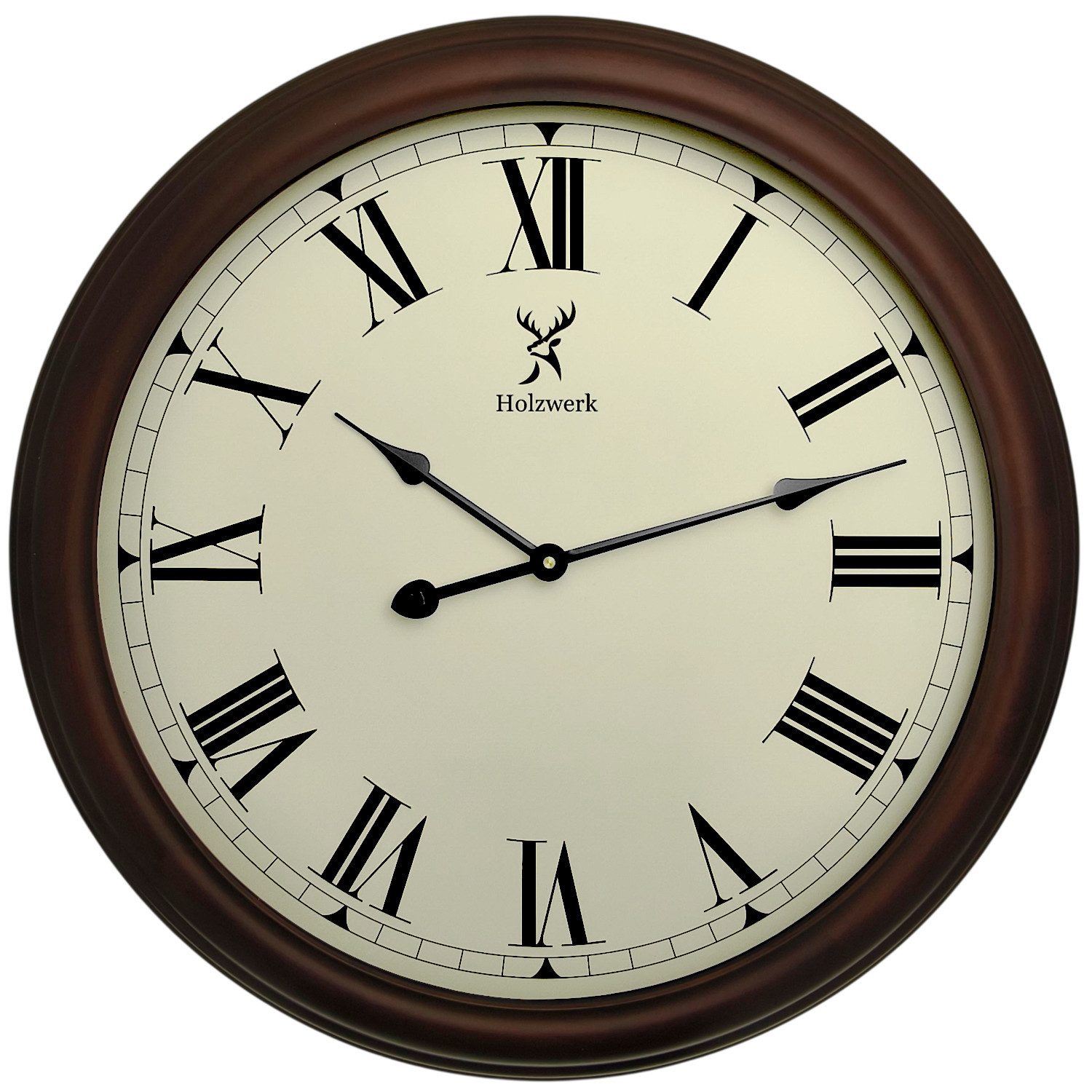 Holzwerk Wanduhr LEBACH Retro Vintage XXL Holz Quarzwanduhr (60 cm Ø, Nahezu lautloses Uhrwerk, römische Ziffern)