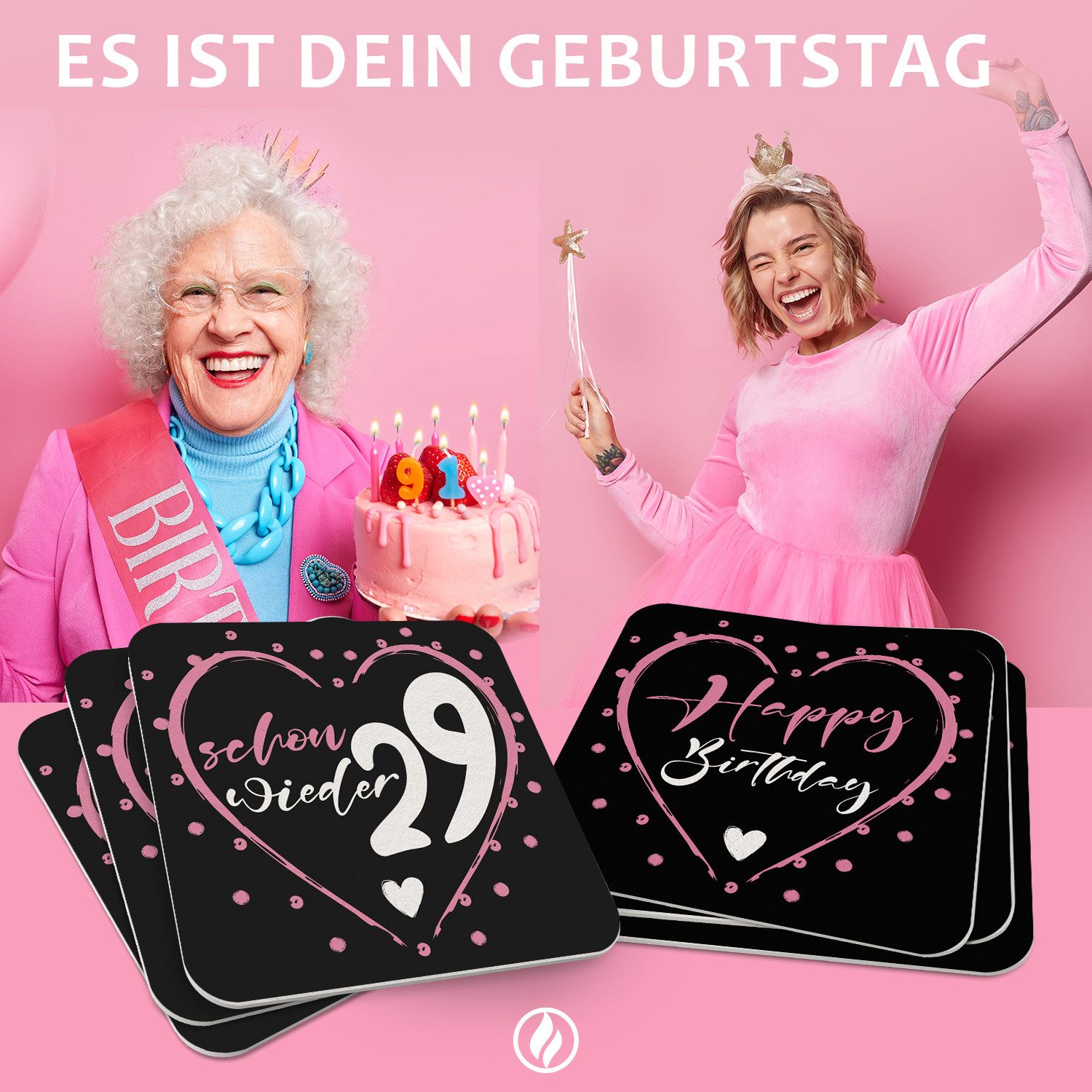 Funke & Brand Bierdeckel 50x Bierdeckel Geburtstag Endlich wieder 29 Schwarz/Pink