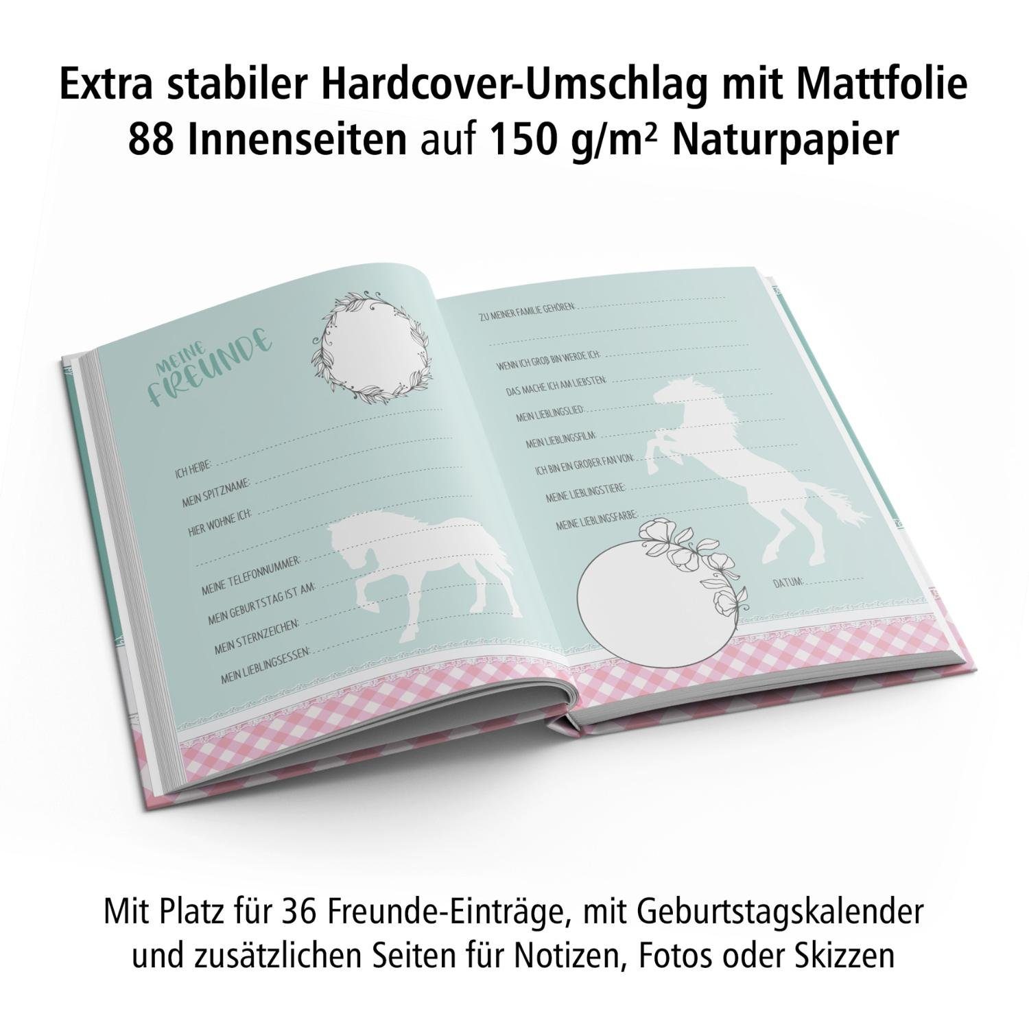 Freundebuch itenga Notizbuch 88 A5, itenga Naturpapier Pferde DIN Seiten 150g