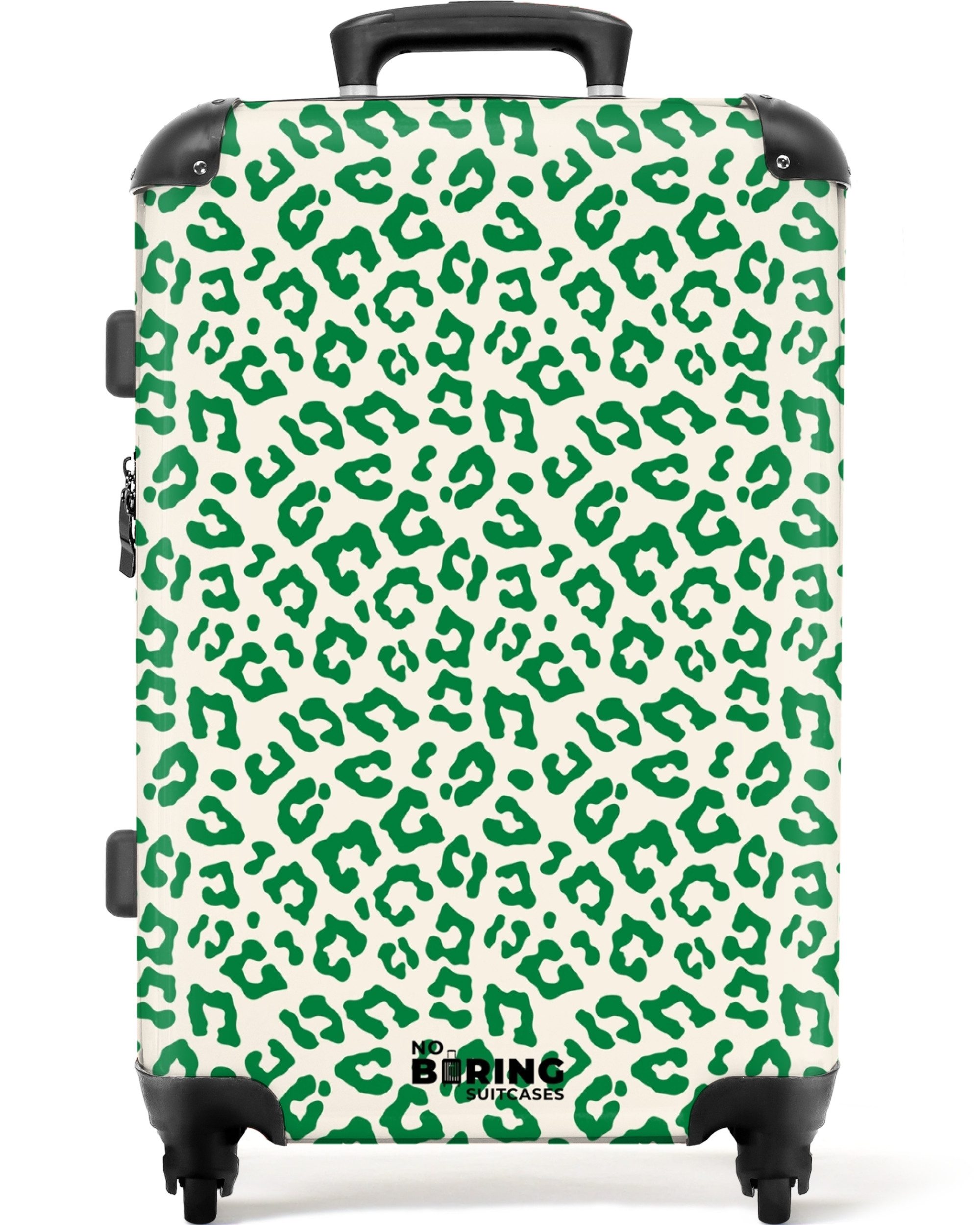 NoBoringSuitcases.com© Hartschalen-Trolley Grün mit weißem Pantherdruck günstig online kaufen