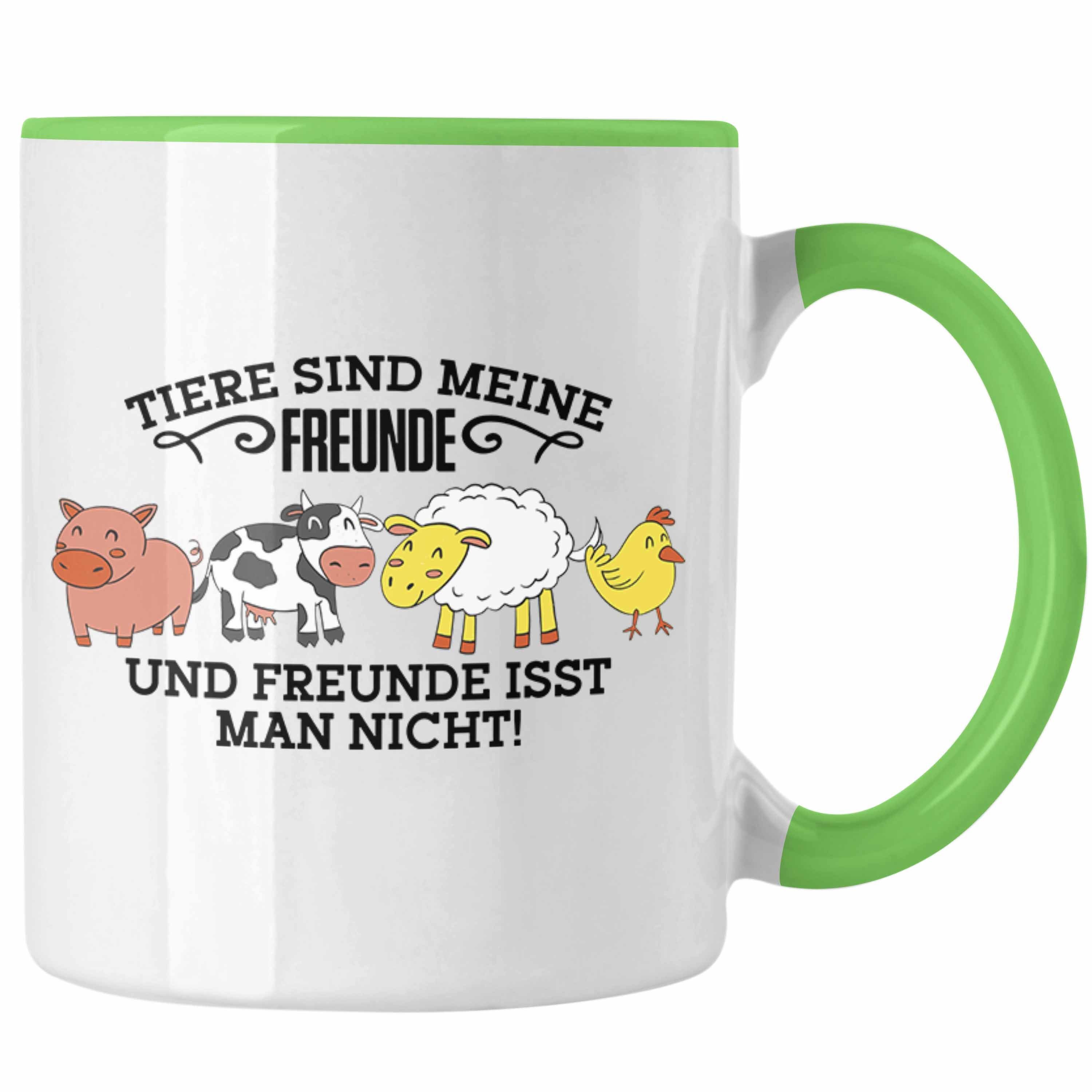 Trendation Tasse Lustige Veganer Tasse - "Tiere sind meine Freunde" Geschenk für Tierli Grün