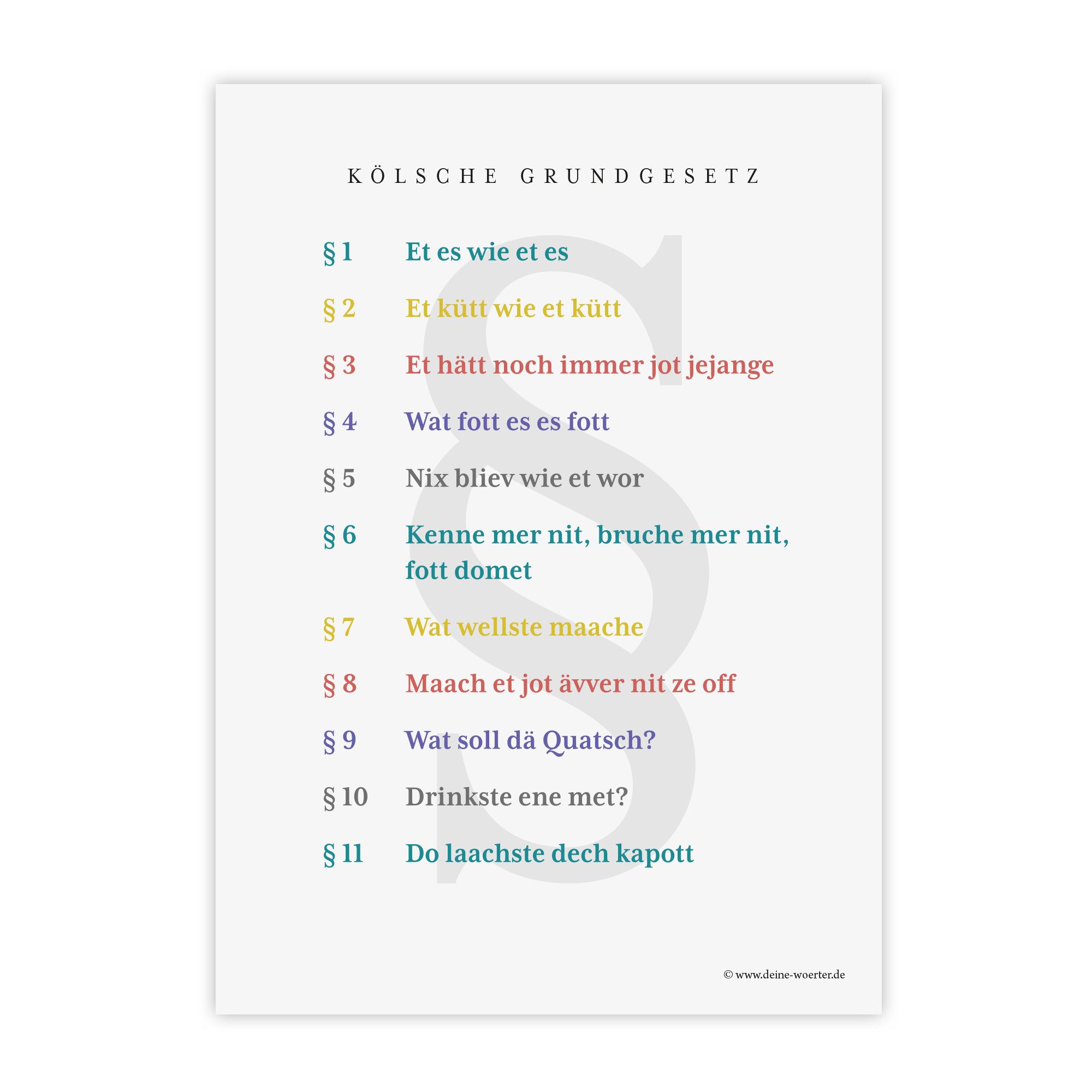 Deine Wörter Grußkarten Kölsches Grundgesetz Postkartenset, 5 Karten, DIN A6