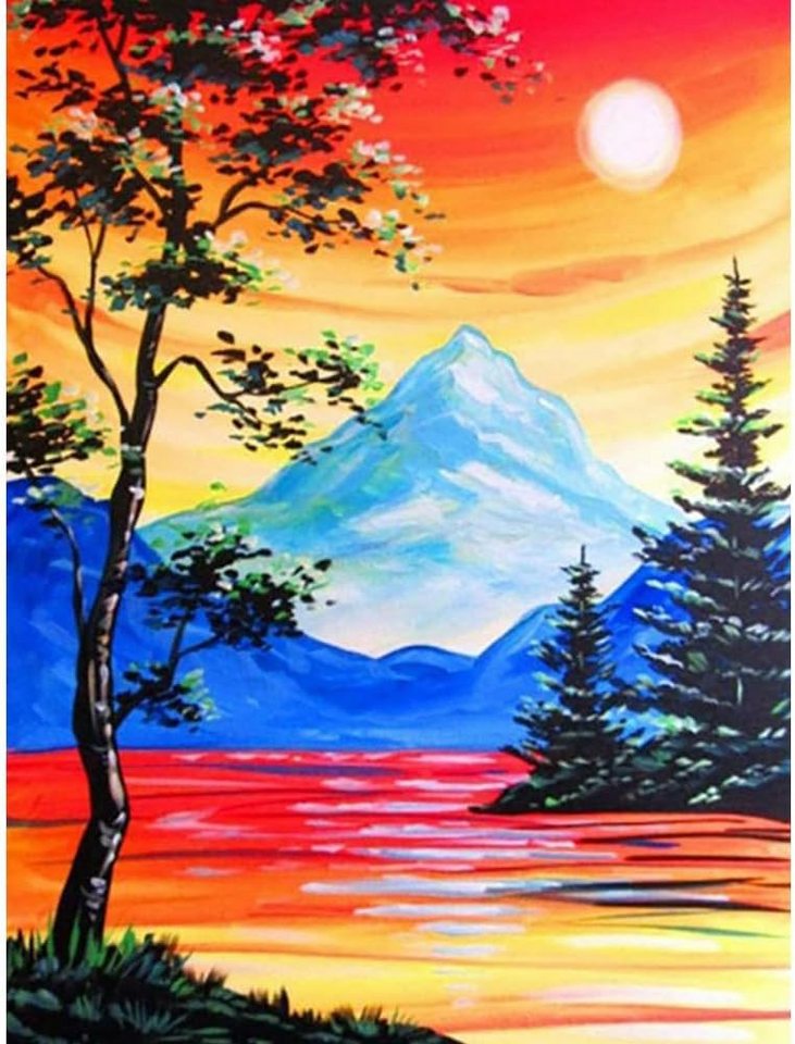 Lilingyu Malen nach Zahlen 5D Diamant Painting Set Sonne Berg für kreative DIY-Dekoration. (DIY Diamant Painting Set für kreative Bastelprojekte., Inklusive HD-Leinwand (40x30 cm), runden Diamanten, Klebestift), Hohe Haftung, langlebig, brilliante Diamanten, stressabbauend.