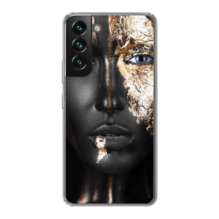 MuchoWow Handyhülle Frau - Blattgold - Schwarz - Gold - Luxus Phone Case Handyhülle Samsung Galaxy S22+ Silikon Schutzhülle