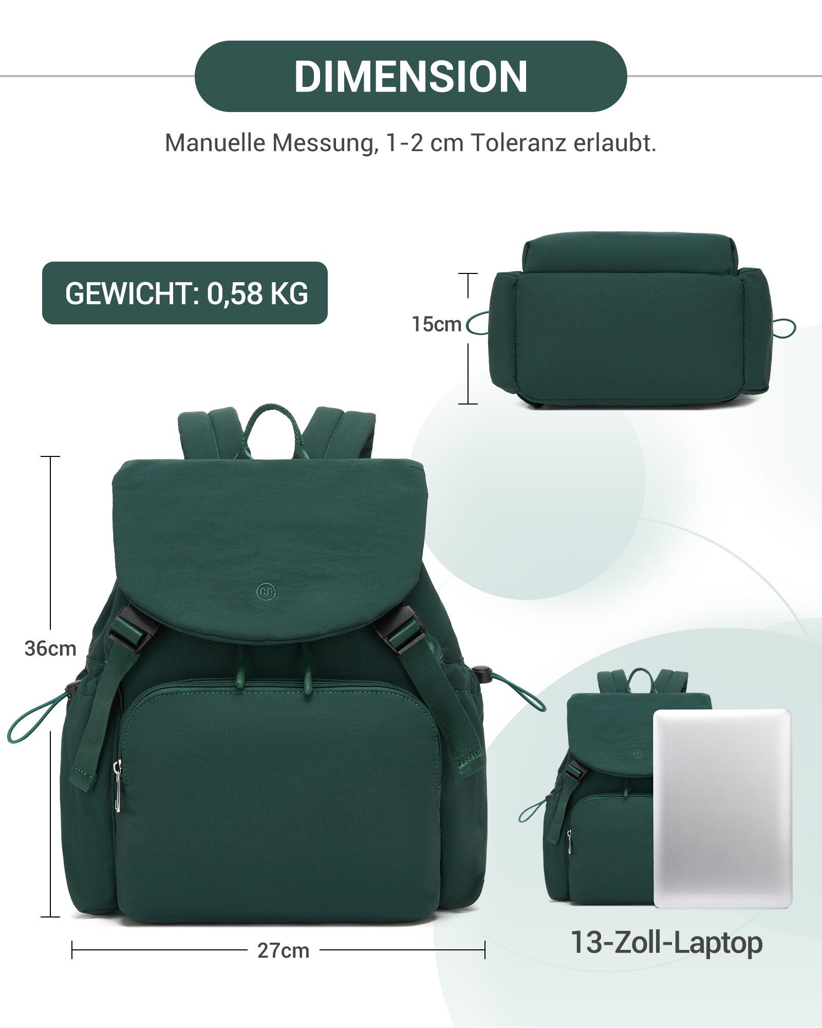 Miss Lulu Rucksack Leichter Rucksack Damen – Kompakter Cityrucksack mit 13" Laptopfach – Bild 2 von 5