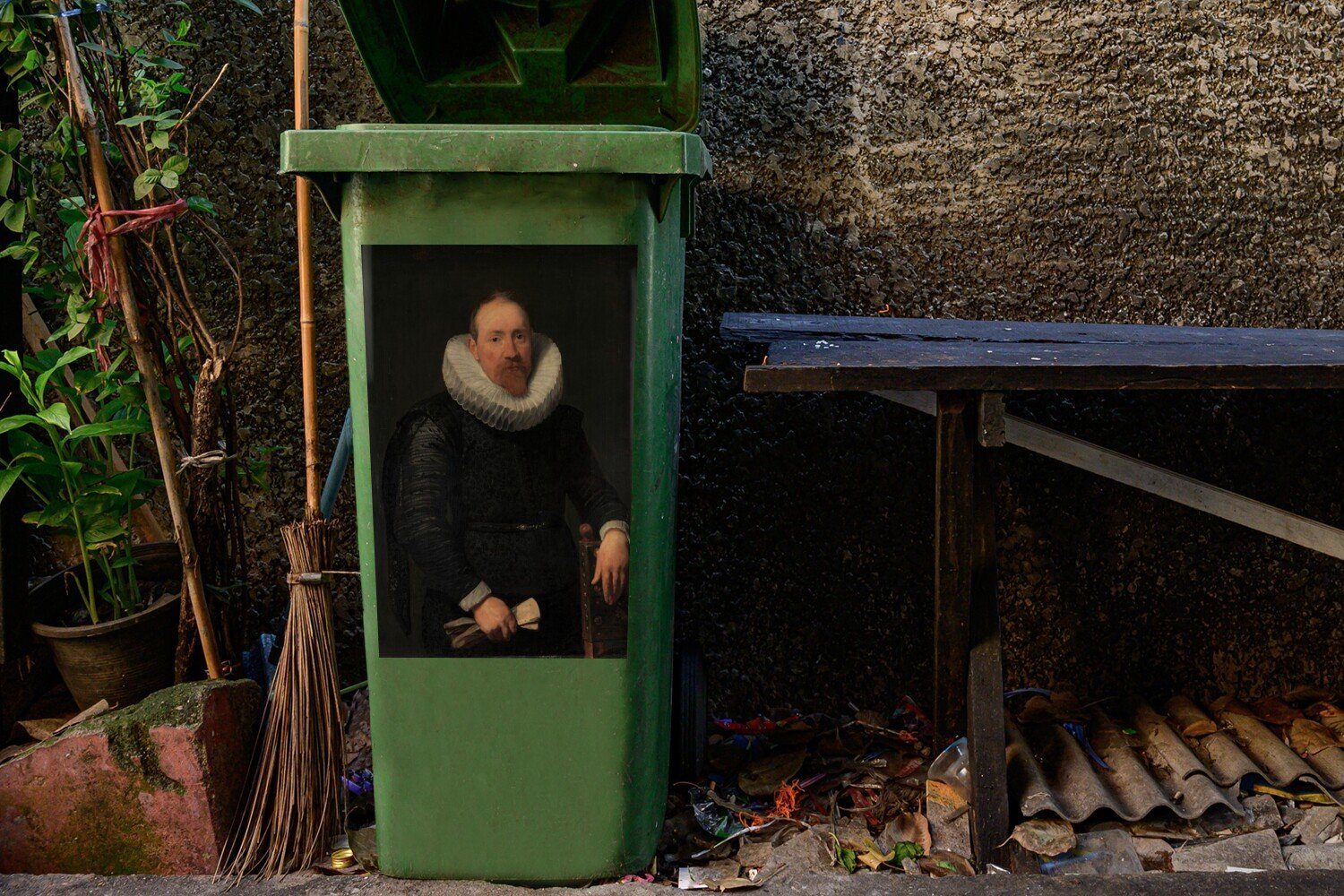 Anthony - Porträt Dyck St), (1 Gemälde eines von Mülltonne, Mülleimer-aufkleber, Abfalbehälter van Sticker, Mannes Container, MuchoWow Wandsticker