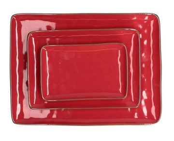 Rose & Tulpani Servierplatte Teller rechteckig Servierplatte Platte Steingut Corallo Rot 20x13cm, Steingut, (1-tlg), rustikaler Vintage-Look