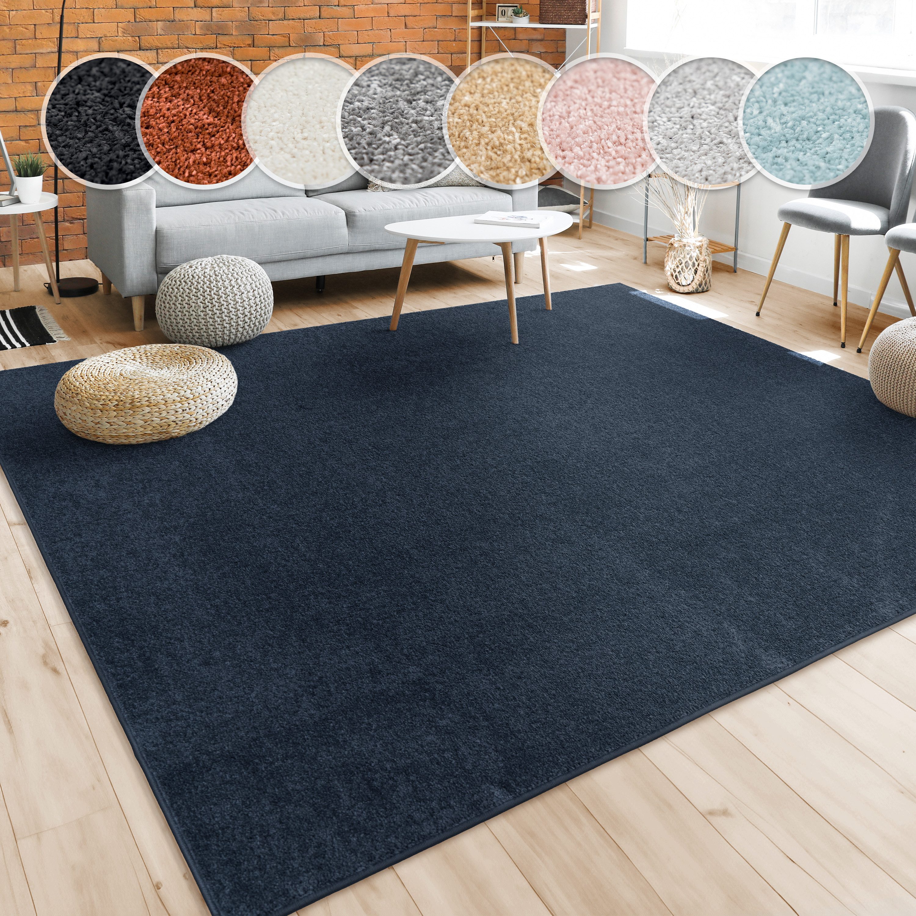 Paco Home Teppich Porto 890, rechteckig, Höhe: 13 mm, Kurzflor, Uni-Farben, ideal im Wohnzimmer & Schlafzimmer