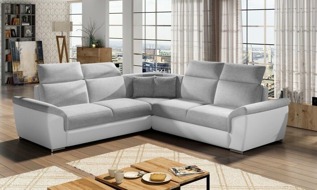 Grau/Weiß Polster, Sofa Couch Made Ecksofa in Europe Ecksofa Wohnlandschaft Designer JVmoebel L-Form
