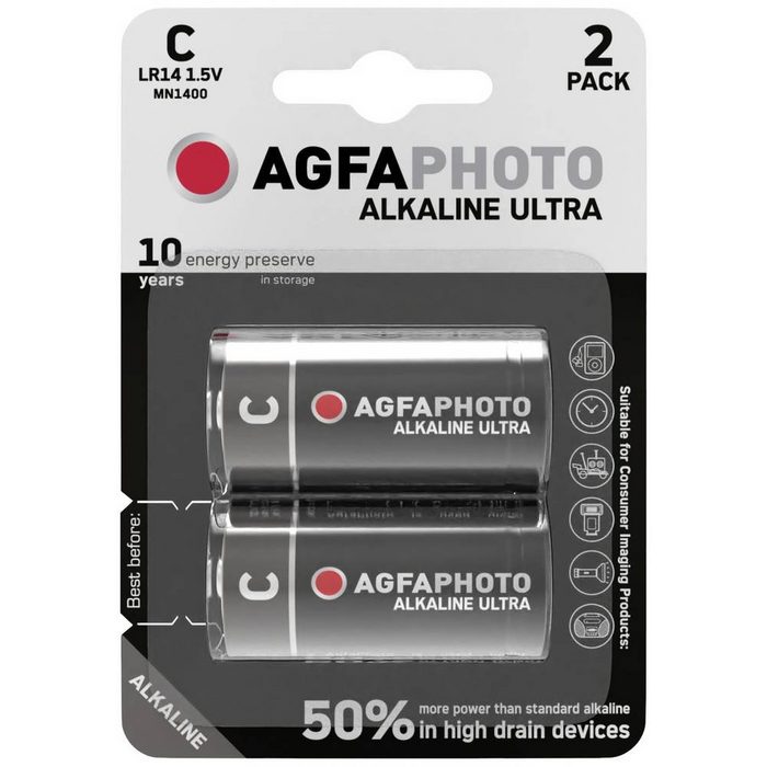 AgfaPhoto Alkaline Baby-Batterie Ultra 2er-Set Akku