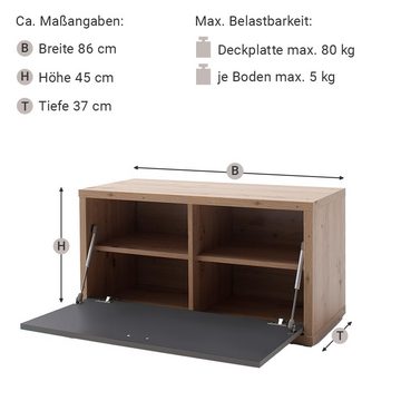 Lomadox Garderoben-Set LAKELAND-05, (Spar-Set, 6-St), grau matt, Eiche Nb, Flurschrank, Garderobenbank inkl. Sitzpolster