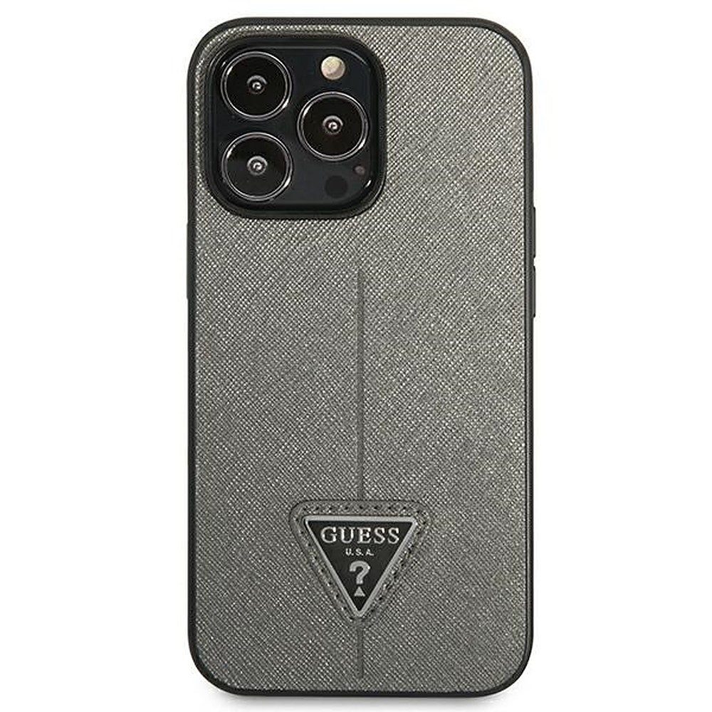 Guess Handyhülle Schutzhülle Rückschale Smartphonehülle 6,1 Zoll, Saffiano-Prägung, Dreieck-Logo, Öko-Leder