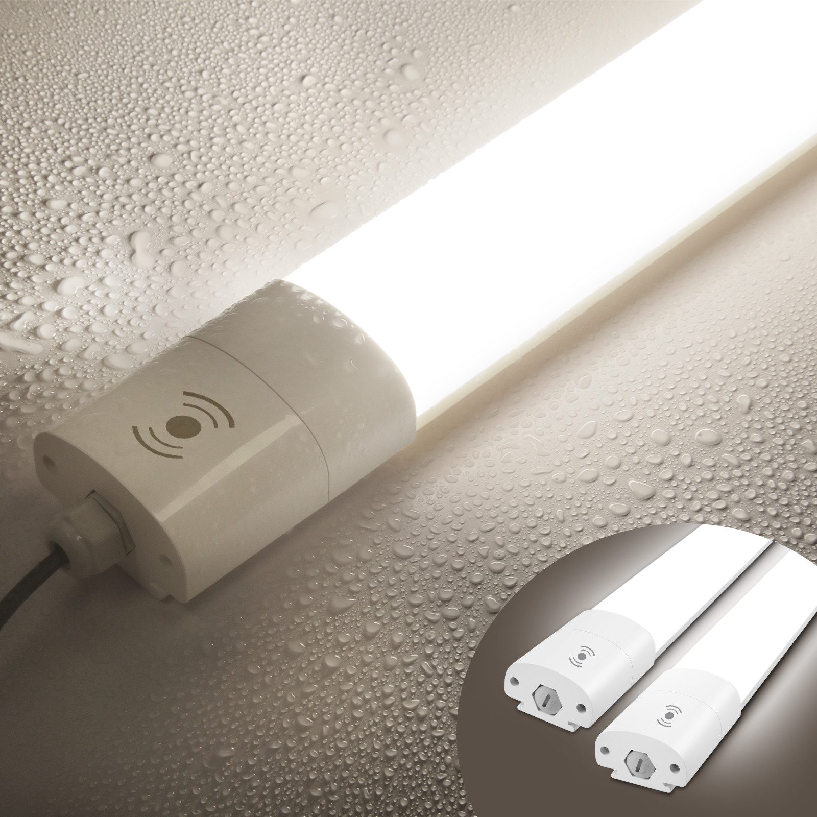 Oraymin Deckenleuchte LED Feuchtraumleuchte 120cm Werkstatt IP65 4000K 2 Stück, 4000K, LED fest integriert, Neutralweiß, LED Feuchtraumleuchte mit Bewegungsmelder IP65 4000K 3950LM 36W 120 cm