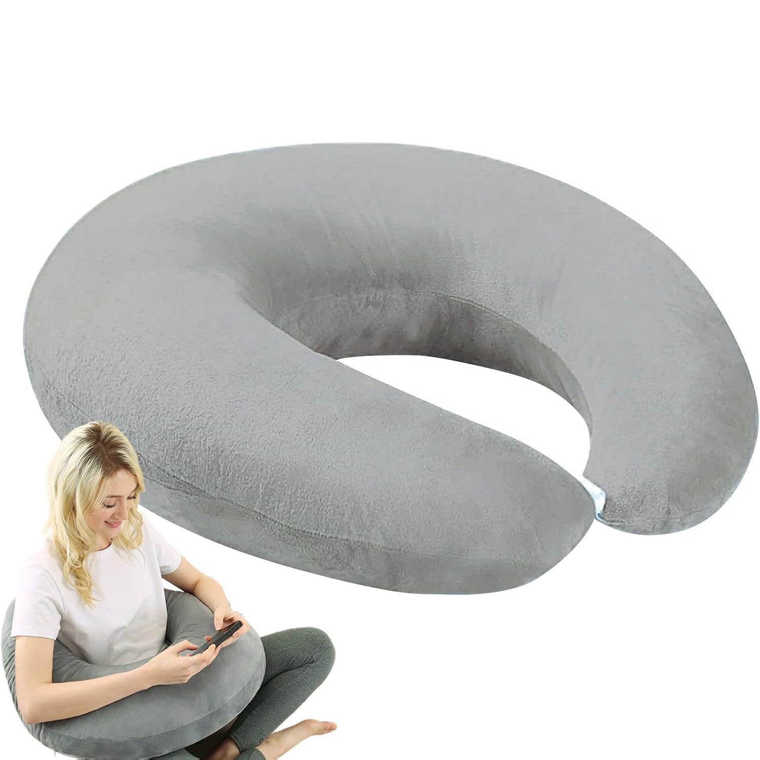 HEYHIPPO Stützkissen Lesekissen U-Form mit Armstütze für Bett & Sofa-55×60 cm Grau/Lila, Weiches Ellbogen-reduziert Arm- und Schulterbelastung, Ergonomisches Armstützkissen U-Form für Lesen & Gaming