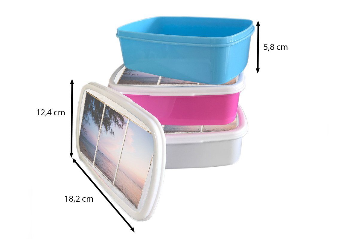MuchoWow Lunchbox Aussicht - Palme Erwachsene, Meer, Brotdose Brotbox rosa (2-tlg), Kinder, - Kunststoff Snackbox, Kunststoff, Mädchen, für