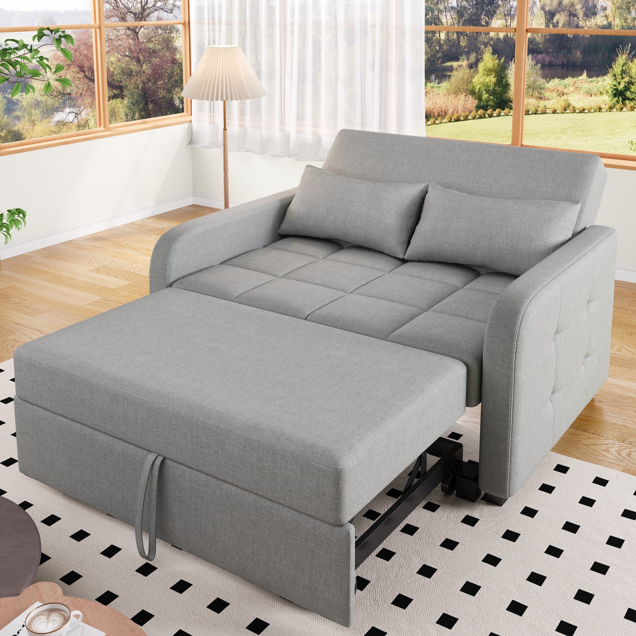 autolock Schlafsofa Multifunktionales Klappsofa mit Schlaffunktion aus Baumwoll-Leinen, 2 Sitz sofa mit verstellbare Rückenlehne, Schlafsofa für kleine Räume