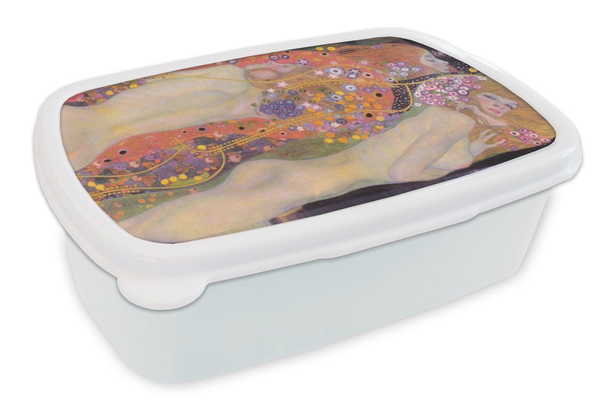 MuchoWow Lunchbox Wasserschlangen II - Gemälde von Gustav Klimt, Kunststoff, (2-tlg), Brotbox für Kinder und Erwachsene, Brotdose, für Jungs und Mädchen weiß