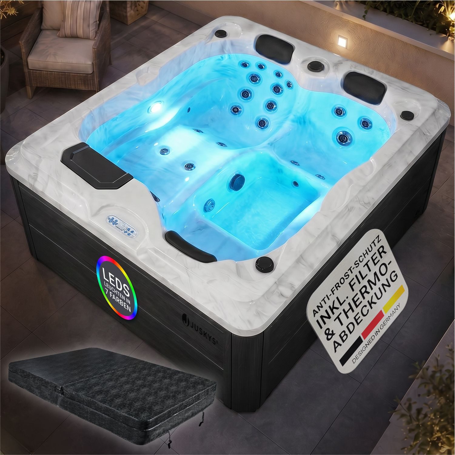 Artsauna Whirlpool Oasis, (Spa mit Massagedüsen, LED-Beleuchtung, inkl. Abdeckung)