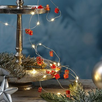 MARELIDA LED-Lichterkette Geschenke 20 LED Timer Silberdraht Weihnachtsdeko rot, 20-flammig
