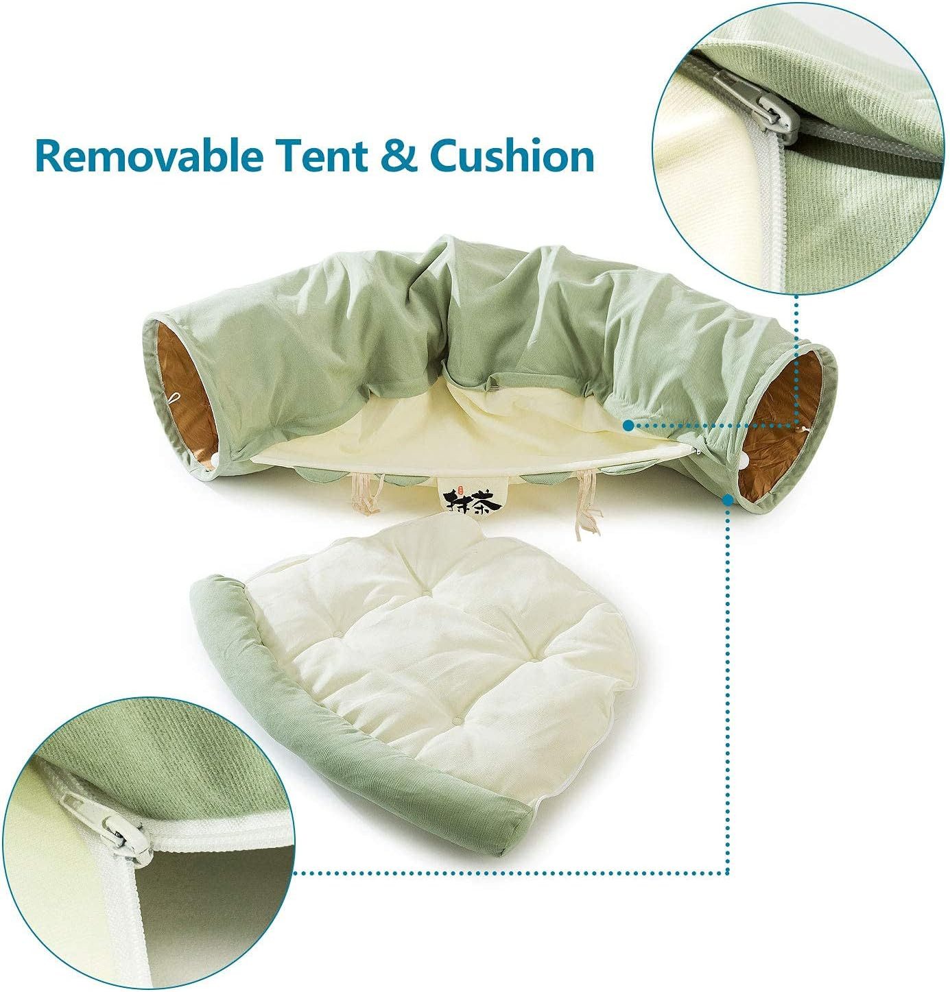 Refined Living Tierbett Katzentunnel Mit Schlafplatz, Rascheltunnel Für Katzen, Faltbar,Tierbett und Katzentunnel in einem,Super weich,mit Spiel,Luxus Katzentunnel für Katzen & kleine Hunde, mit faltbarem Rohr, abnehmbarer Matte und Schüttelbällen