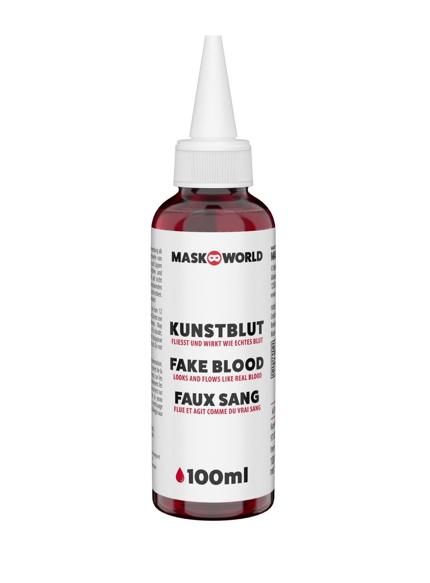 Maskworld Theaterschminke Kunstblut Flasche mit Dosierspitze 30 ml / 50 ml / (50-tlg), Fließt und wirkt wie echtes Blut – ideal für eine punktgenaue Anwe